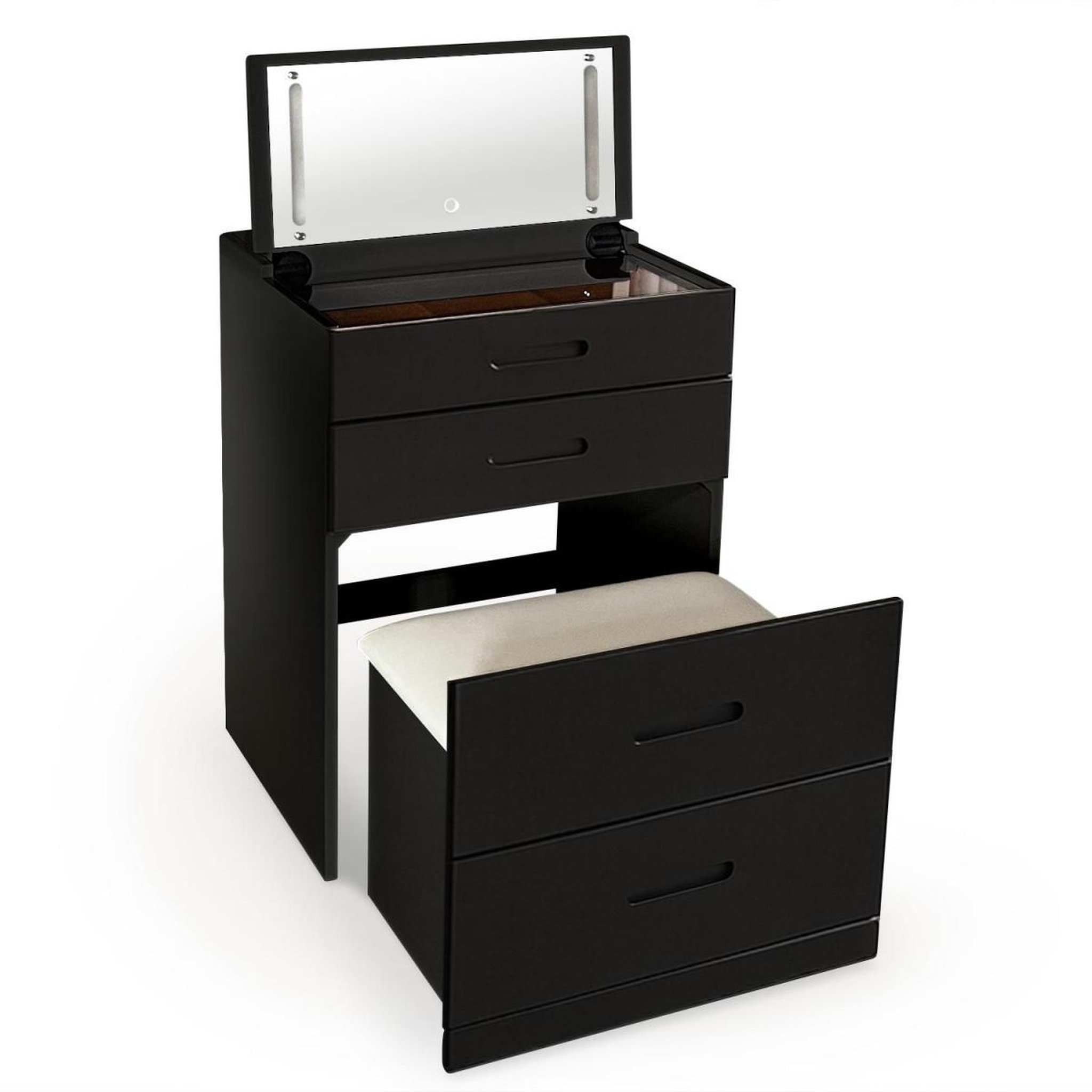 Paris Prix Coiffeuse compacte avec miroir led  clarissa xl  80cm noir