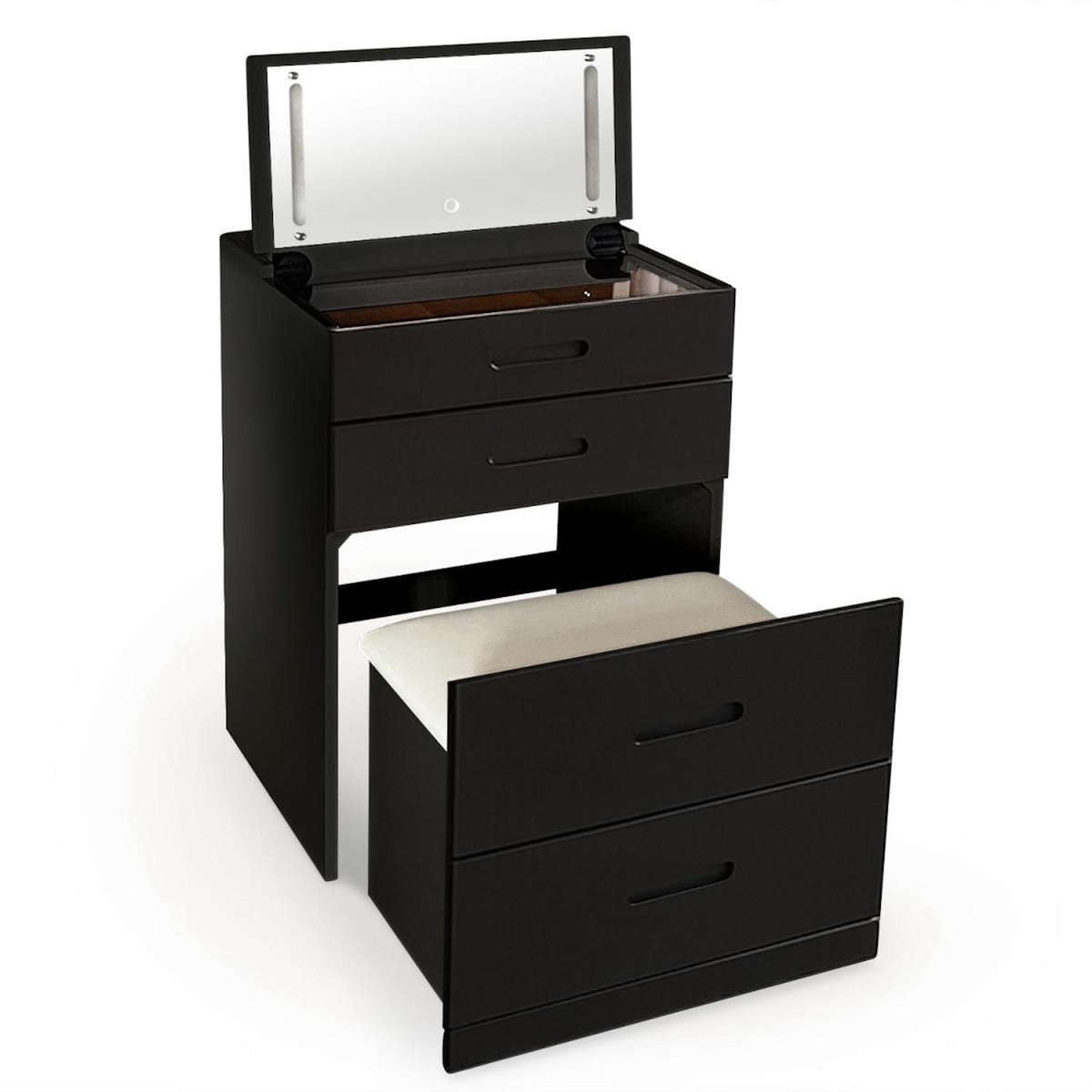 Paris Prix Coiffeuse Compacte Avec Miroir LED  Clarissa XL  80cm Noir