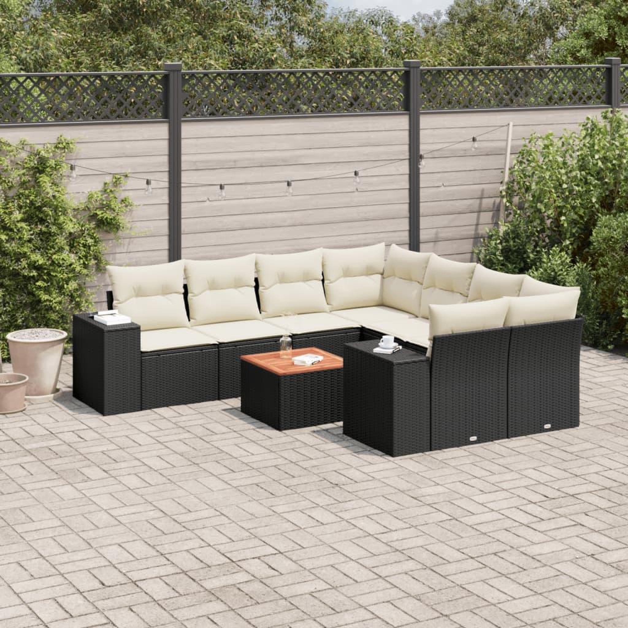 VIDAXL Salon de jardin 9 pcs avec coussins noir resine tressee