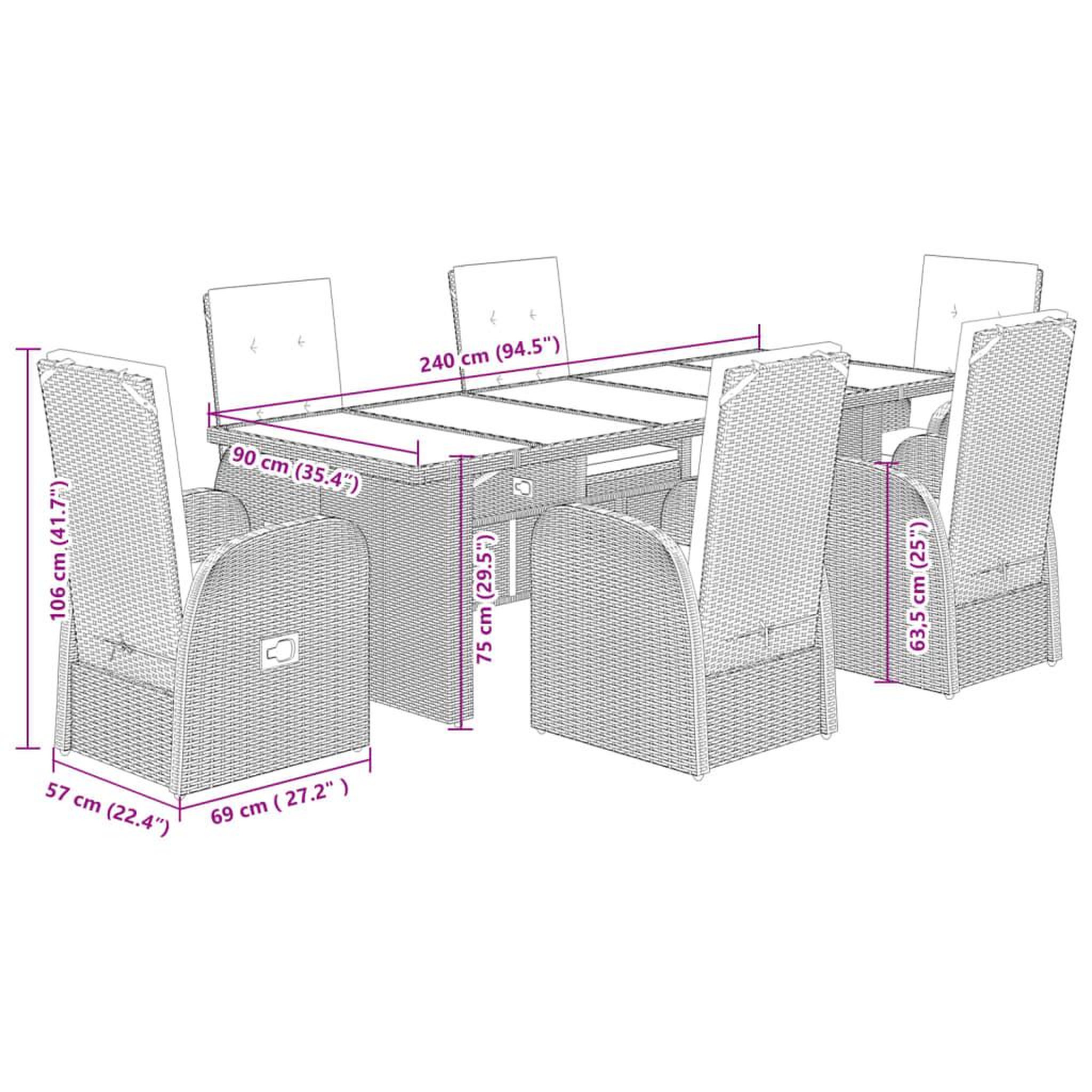 Voir la diapositive 6 : VIDAXL Ensemble a manger de jardin et coussins 7 pcs gris rotin