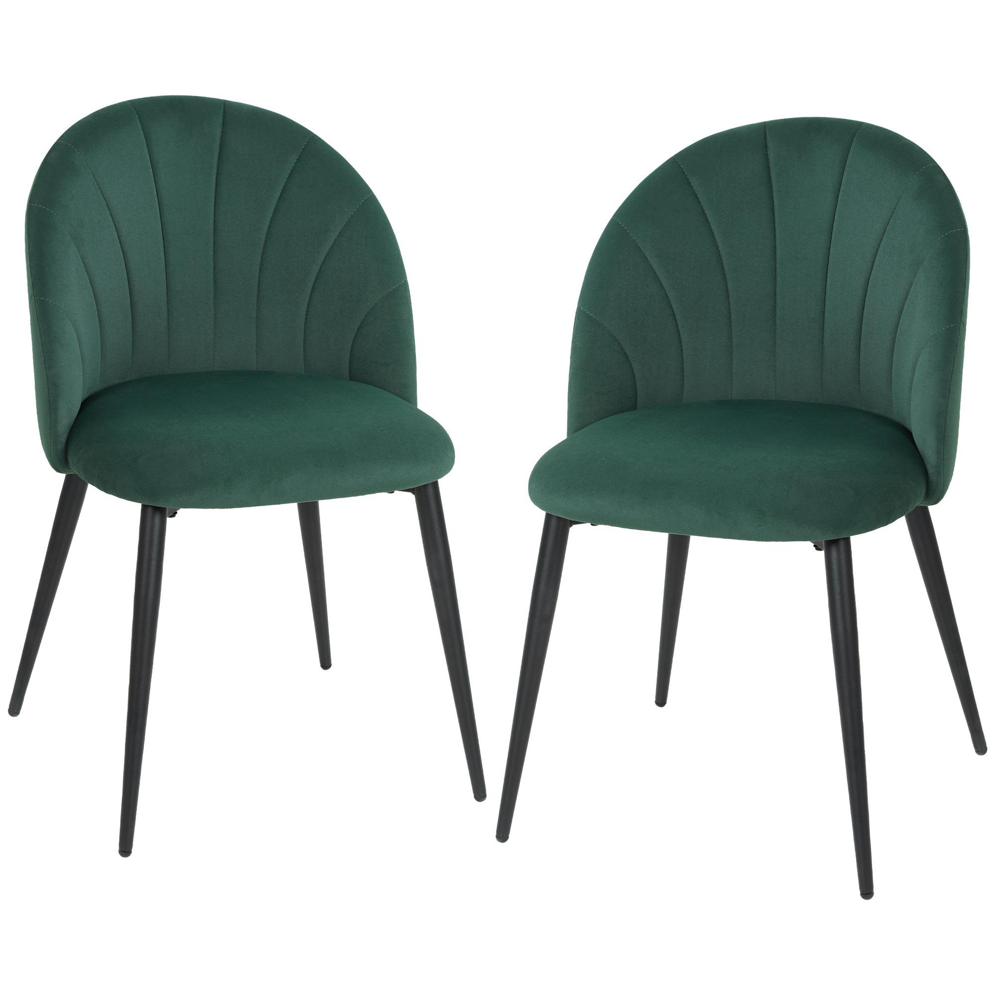 Voir la diapositive 5 : HOMCOM Lot de 2 chaises de salle à manger pieds en acier tissu velours vert