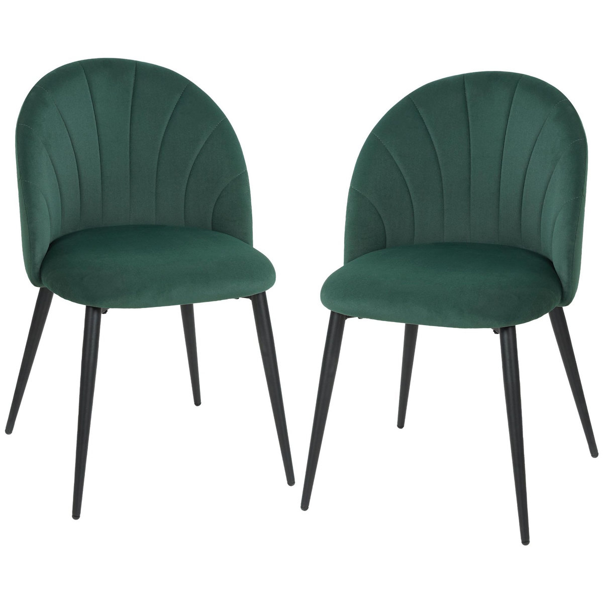 HOMCOM Lot de 2 chaises de salle à manger pieds en acier tissu velours vert