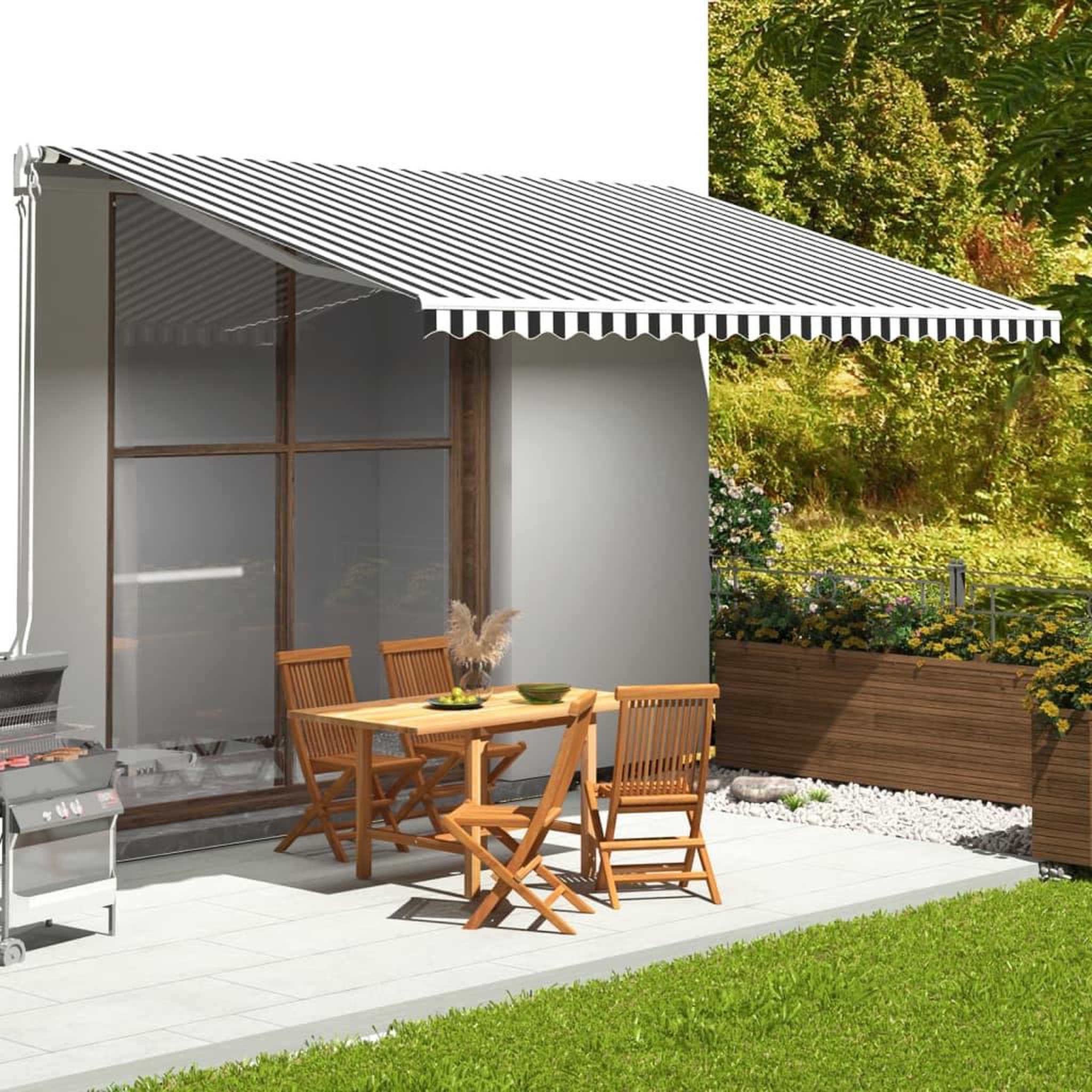Voir la diapositive 1 : VIDAXL Tissu de remplacement pour auvent Anthracite et blanc 5x3 m