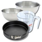 ZENKER Set pâtisserie avec moule à manqué de 26 cm, 2 bols à mixer, verre mesureur et spatule Zenker