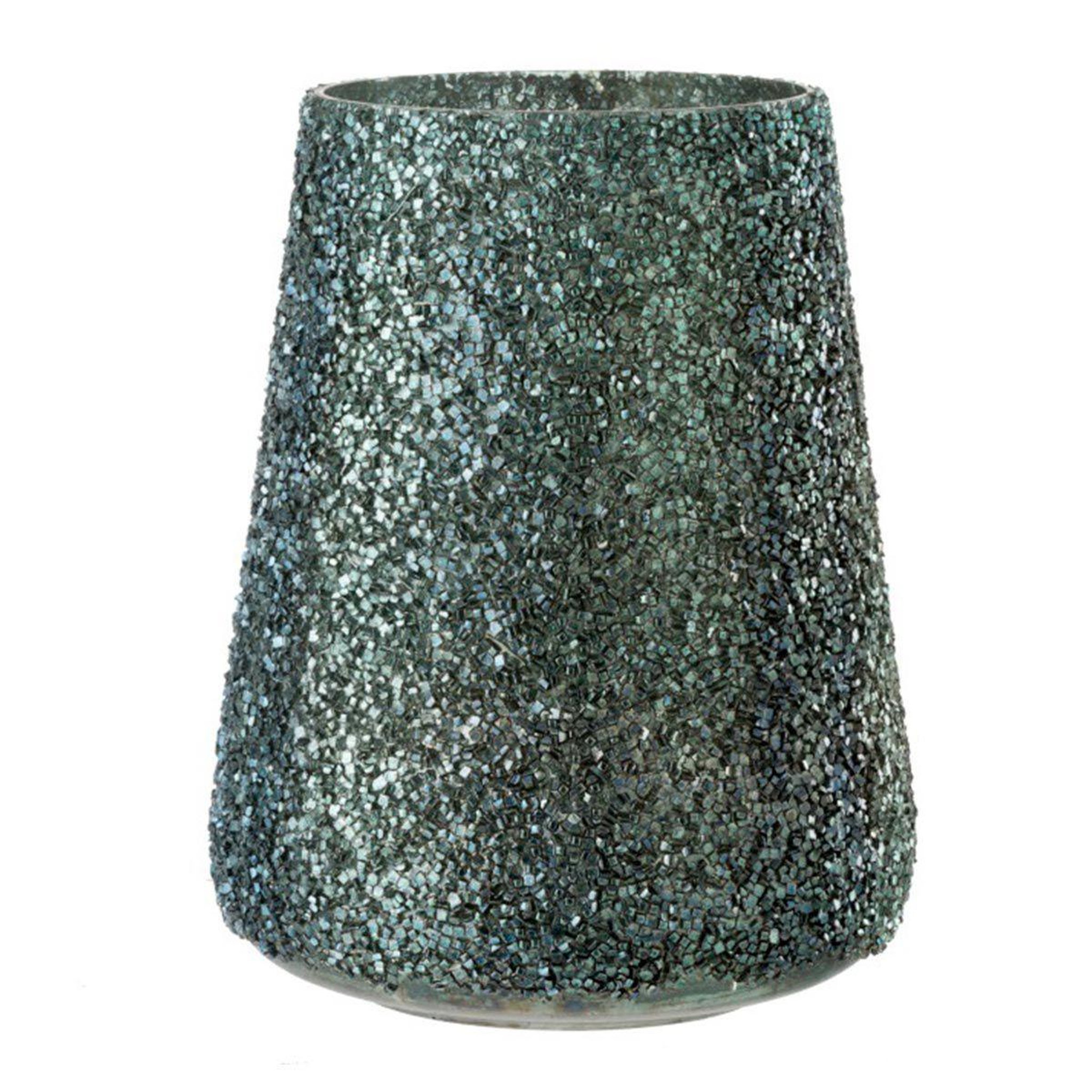 J-LINE Photophore en Verre  Paillettes  23cm Vert