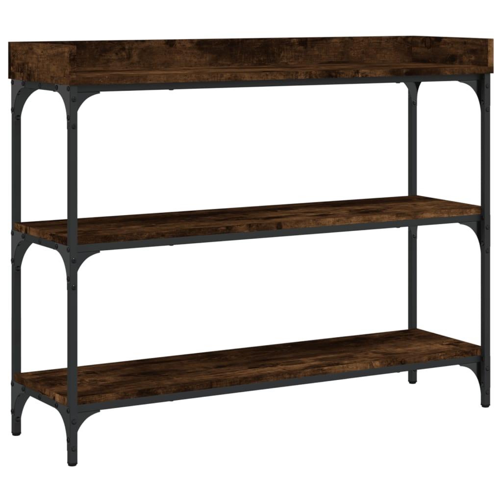 Voir la diapositive 2 : VIDAXL Table console avec etageres chene fume 100x30x80 cm