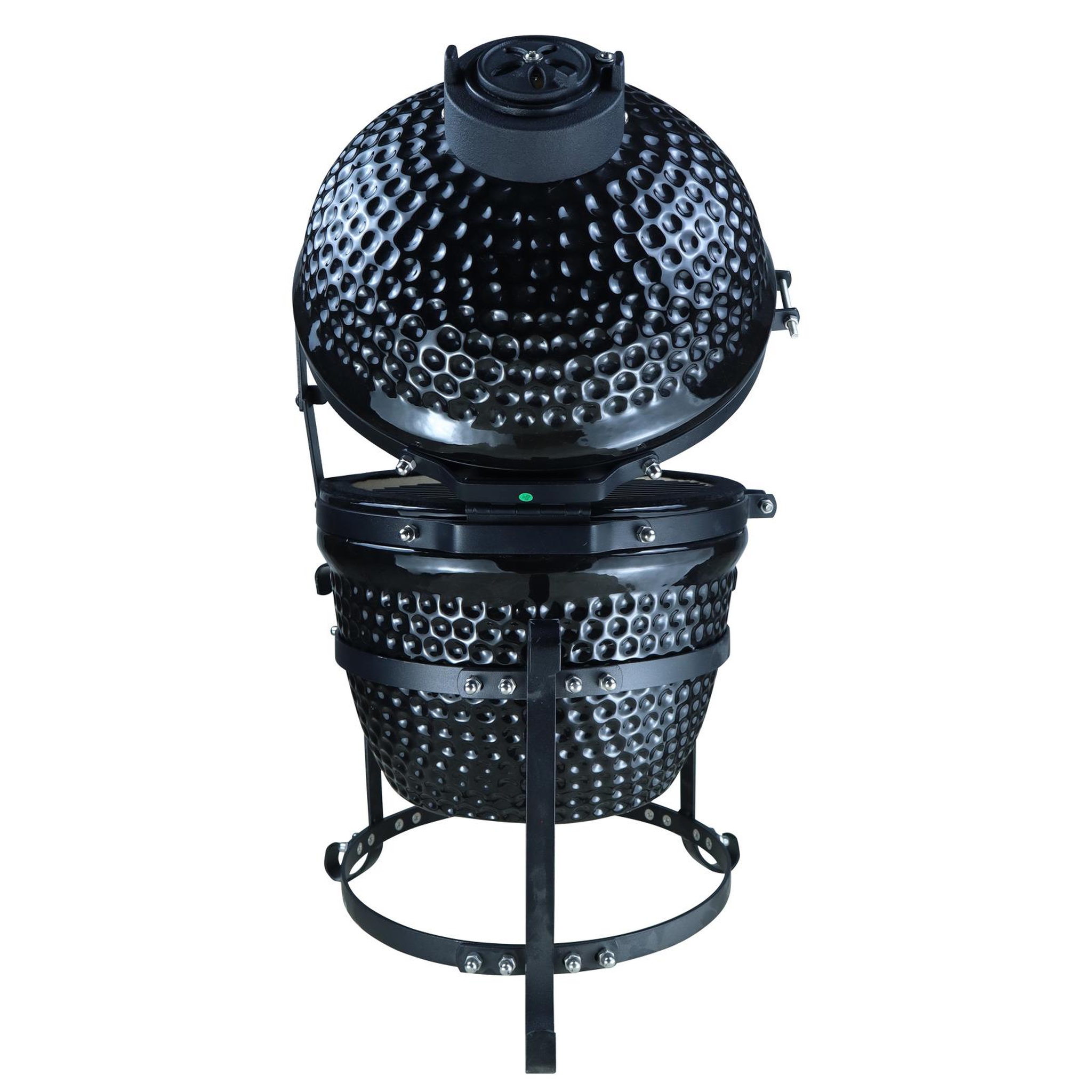 Voir la diapositive 4 : OUTSUNNY Barbecue à charbon BBQ grill fumoir sur pieds design contemporain olive acier céramique martelé noir