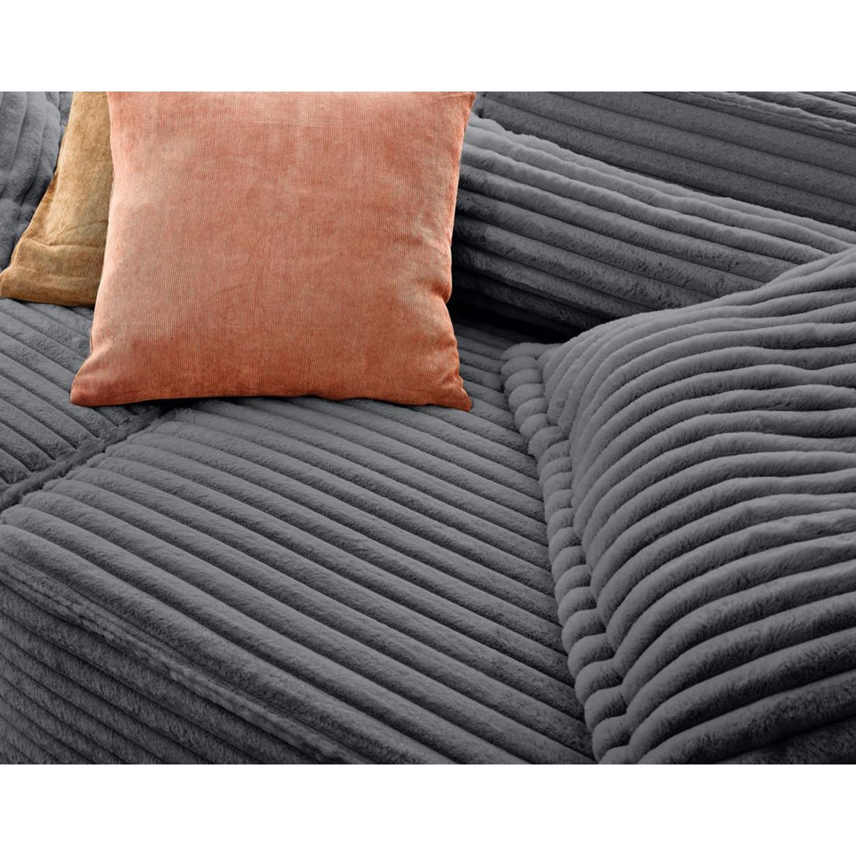 LISA DESIGN Richie - canapé droit 3 places avec double méridienne - assise profonde - en fausse fourrure côtelée