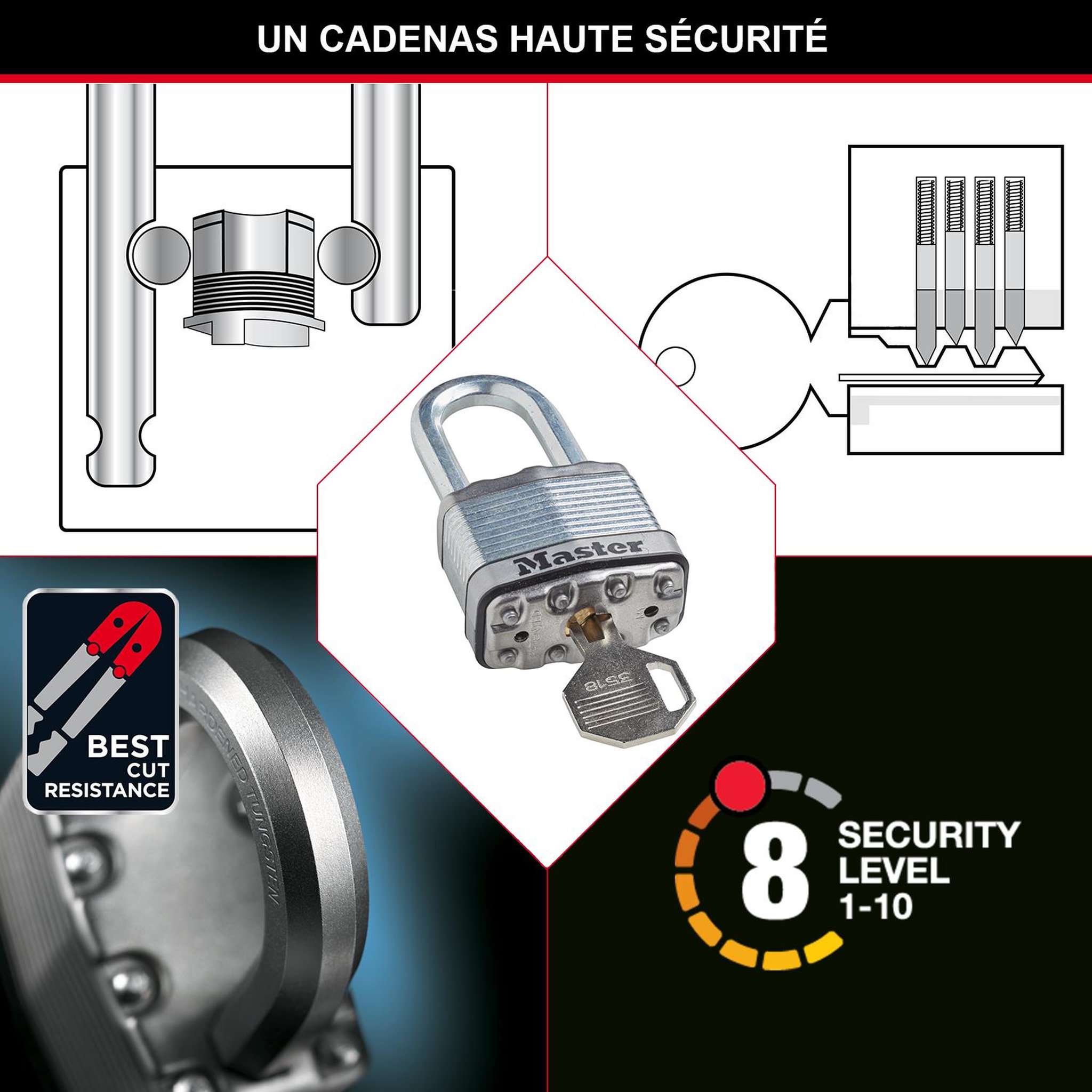 Voir la diapositive 3 : Master lock Cadenas haute sécurité [a clé] [acier laminé] [extérieur] [anse xl] m1eurdlj