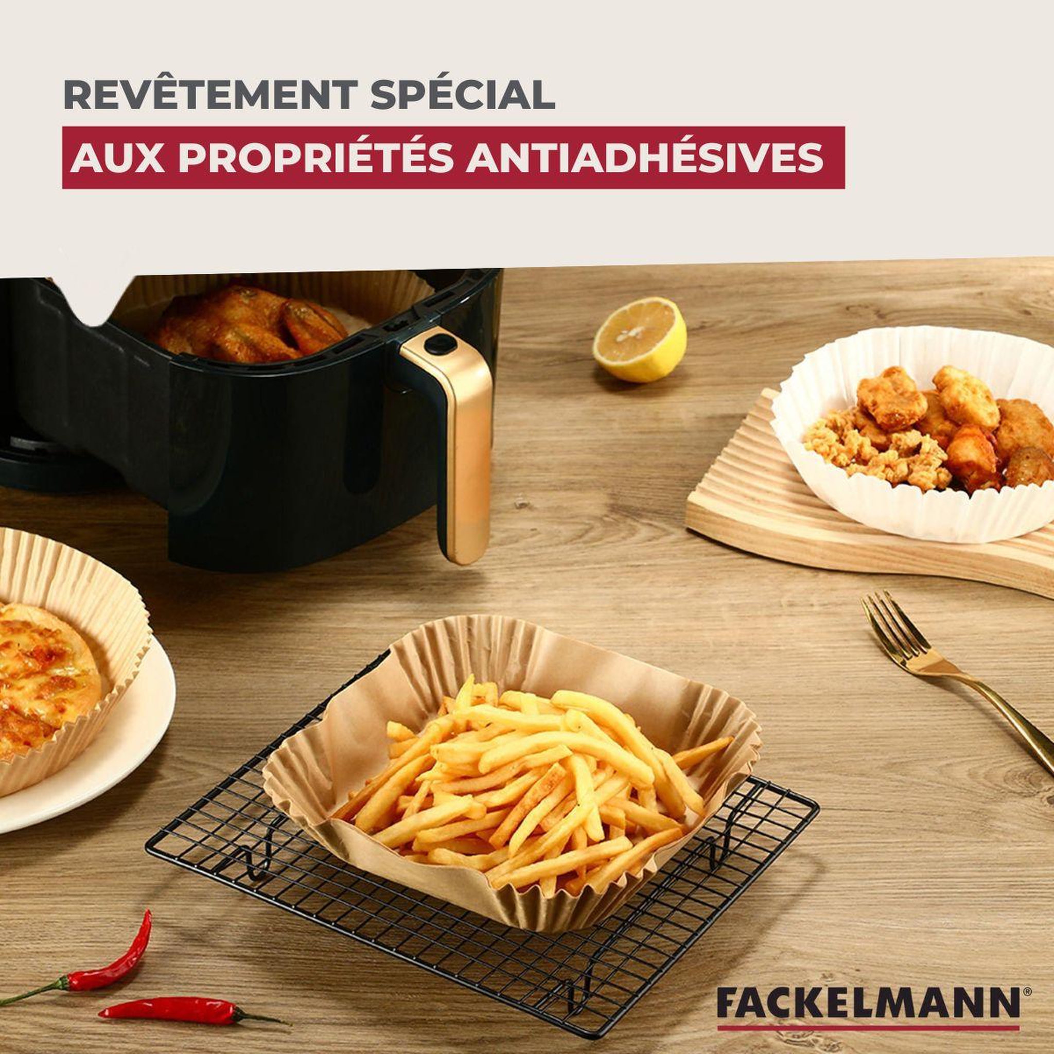Voir la diapositive 6 : Fackelmann Lot de 300 moules en papier air fryer ronds 16 cm fackelmann