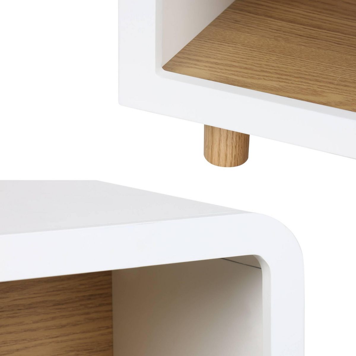 SWEEEK Table de chevet effet bois blanc et naturel. 2 niches