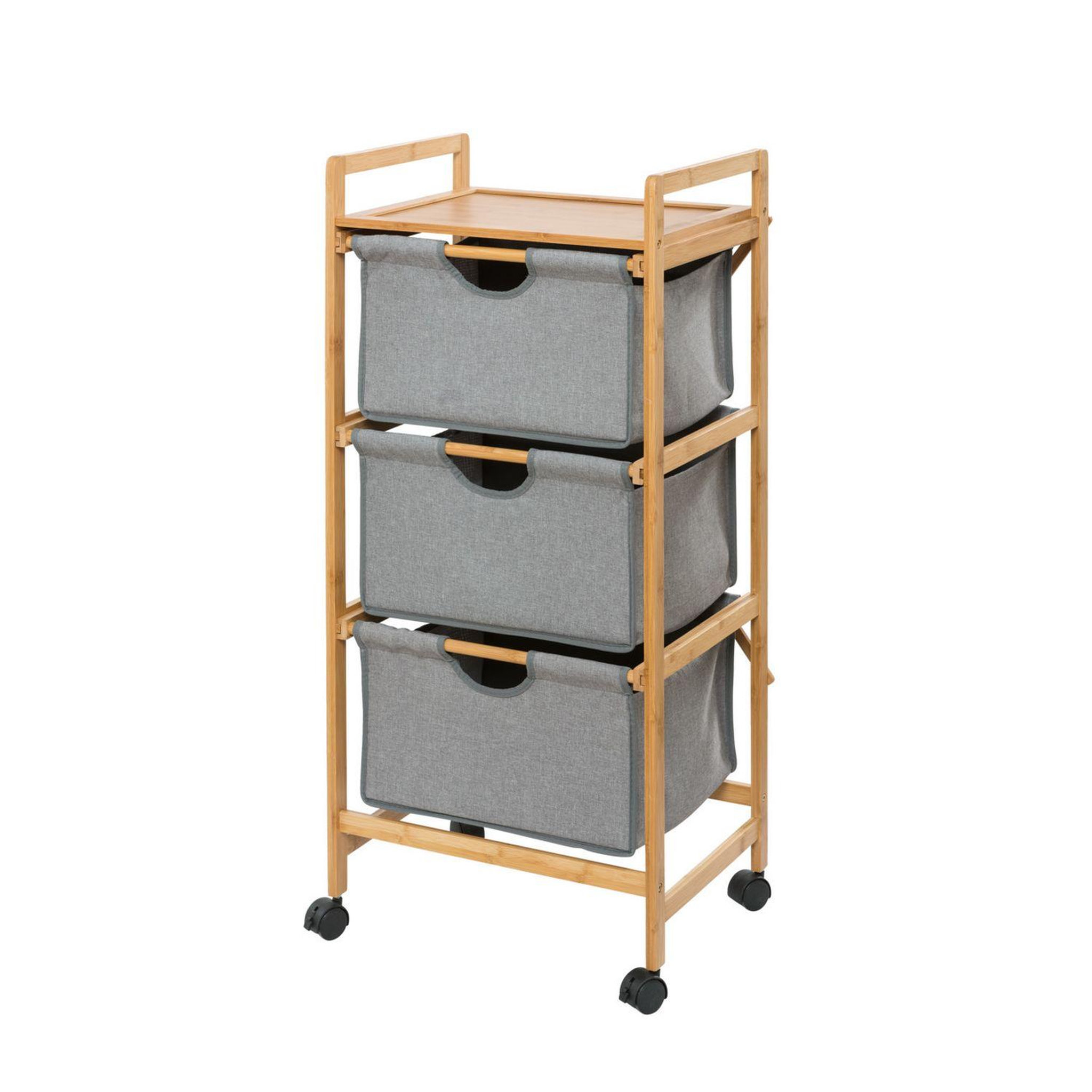 Wenko Etagère de salle de bain en bambou 3 tiroirs - h. 96 cm - gris
