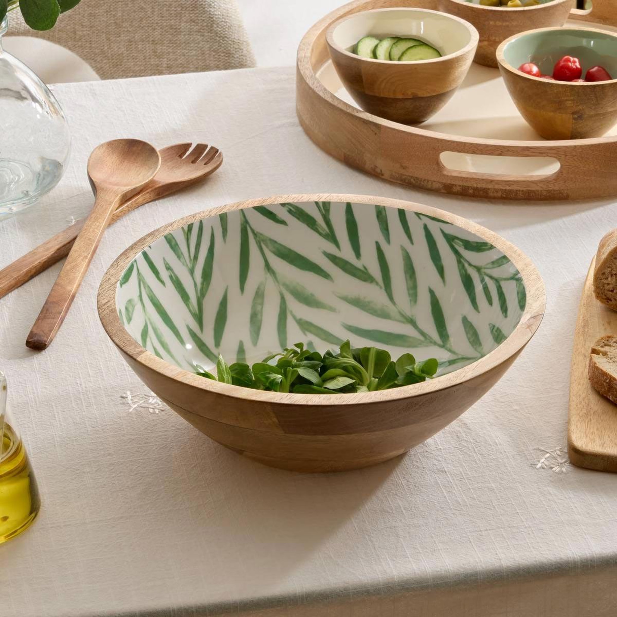 Voir la diapositive 2 : SECRET DE GOURMET Saladier en bois  inaya  30cm vert olive