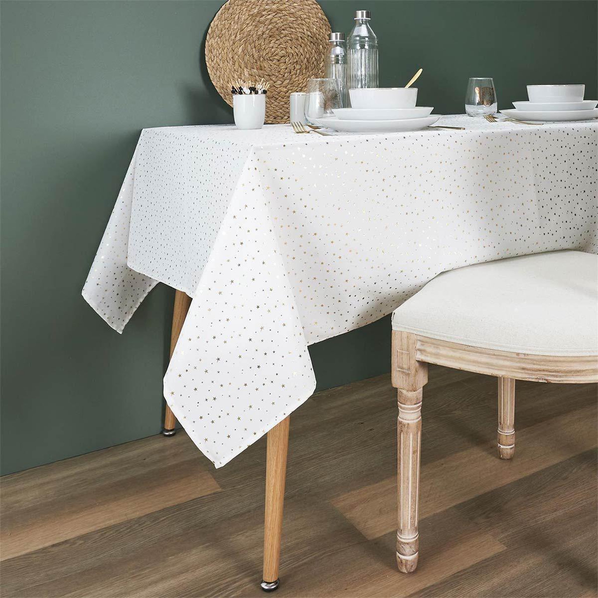The Home Deco Factory Nappe rectangulaire  étoile  140x250cm blanc
