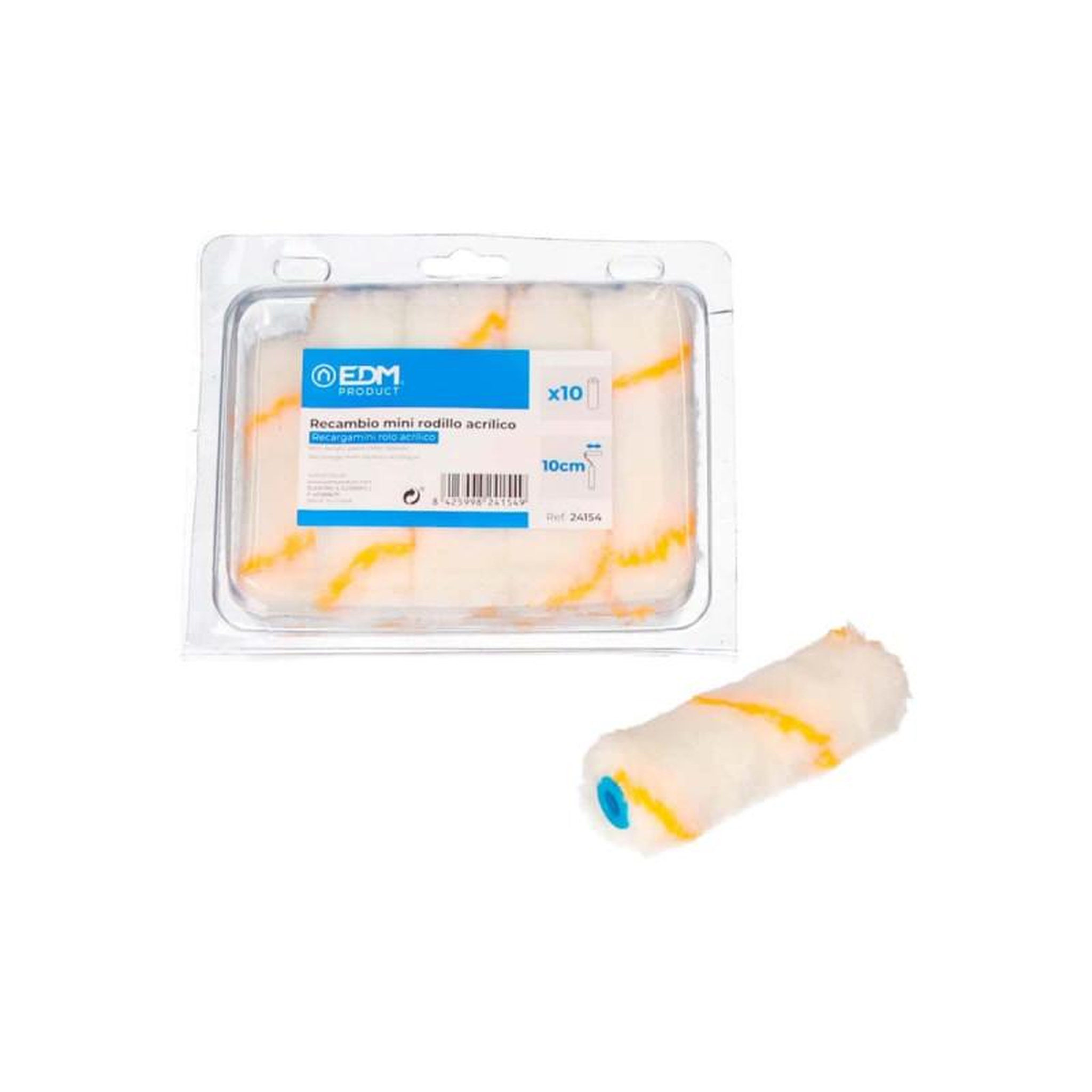 EDM Lot de recharge EDM - mini rouleau acrylique - poil long - 110mm - 10pcs - 24154