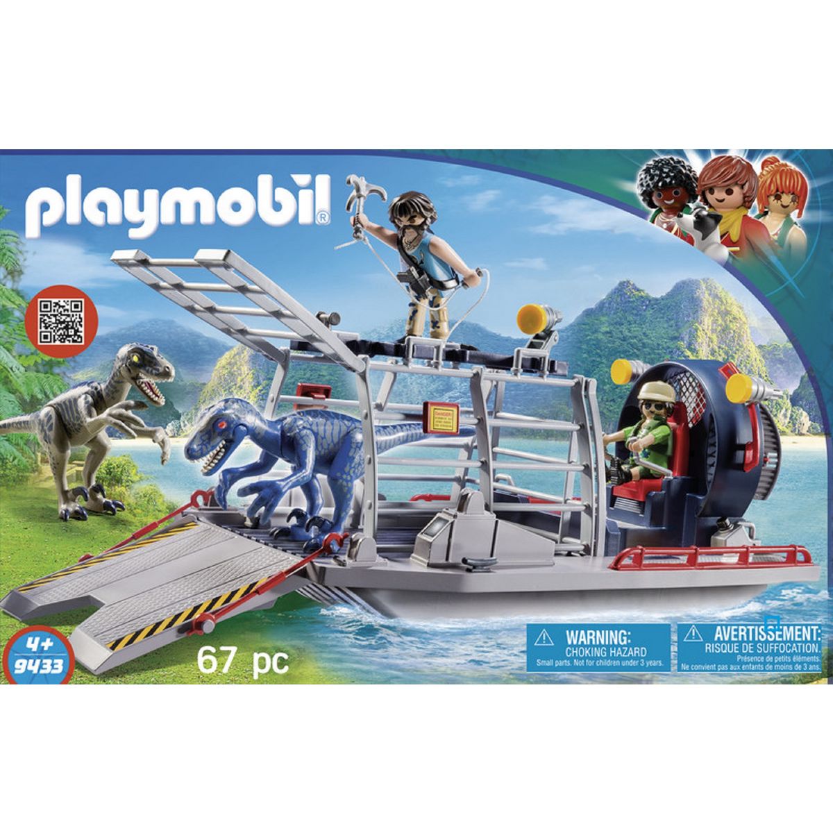 PLAYMOBIL 9433 - The Explorers - Bateau avec cage et deinonychus 