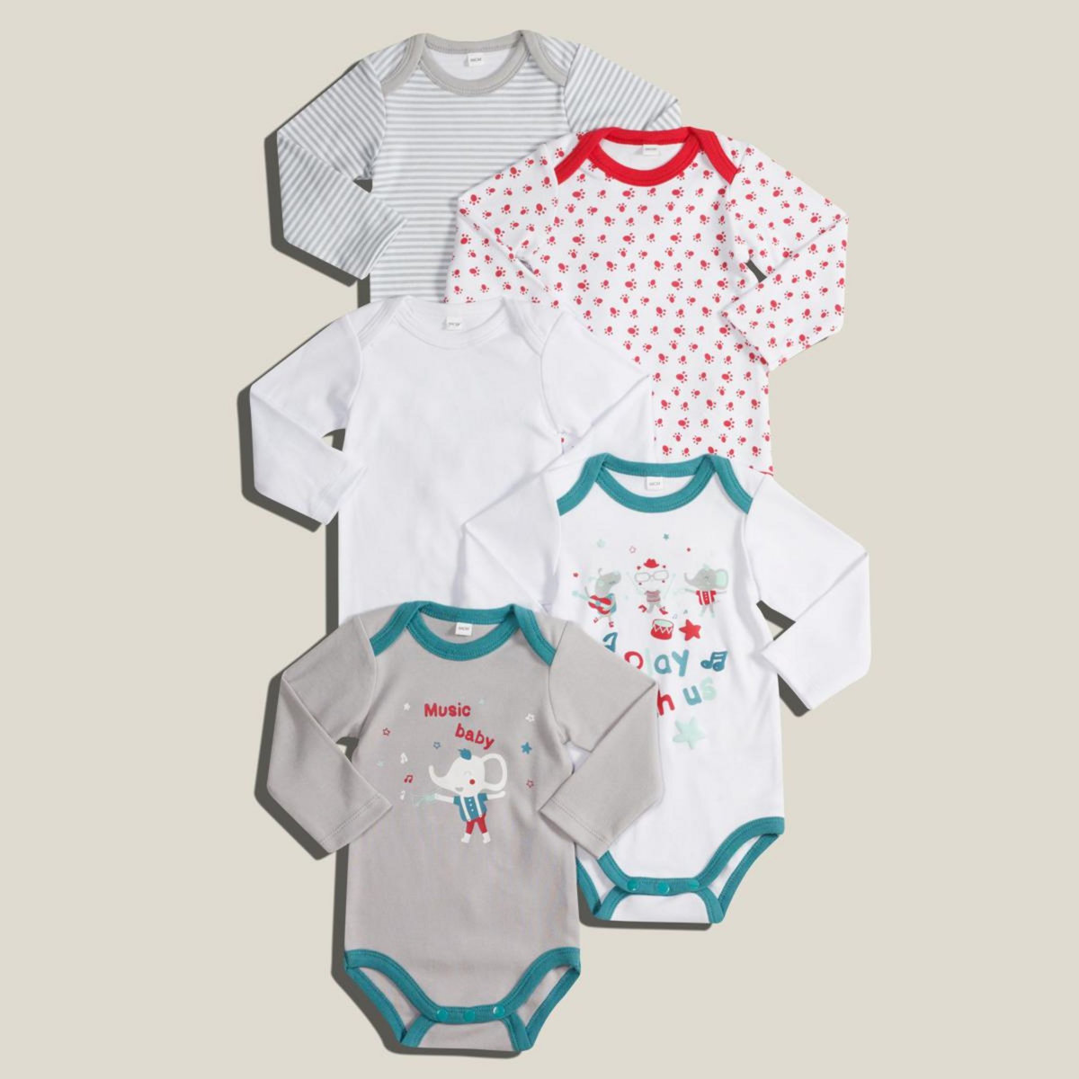 IN EXTENSO Lot de 5 bodies manches longues bébé