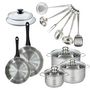 Voir la diapositive 1 : Fackelmann Set de 2 poêles 20, 24 cm inox, couvercle verre, 3 faitouts inox 16, 20 et 24 cm et 6 ustensiles inox Fackelmann Geneva