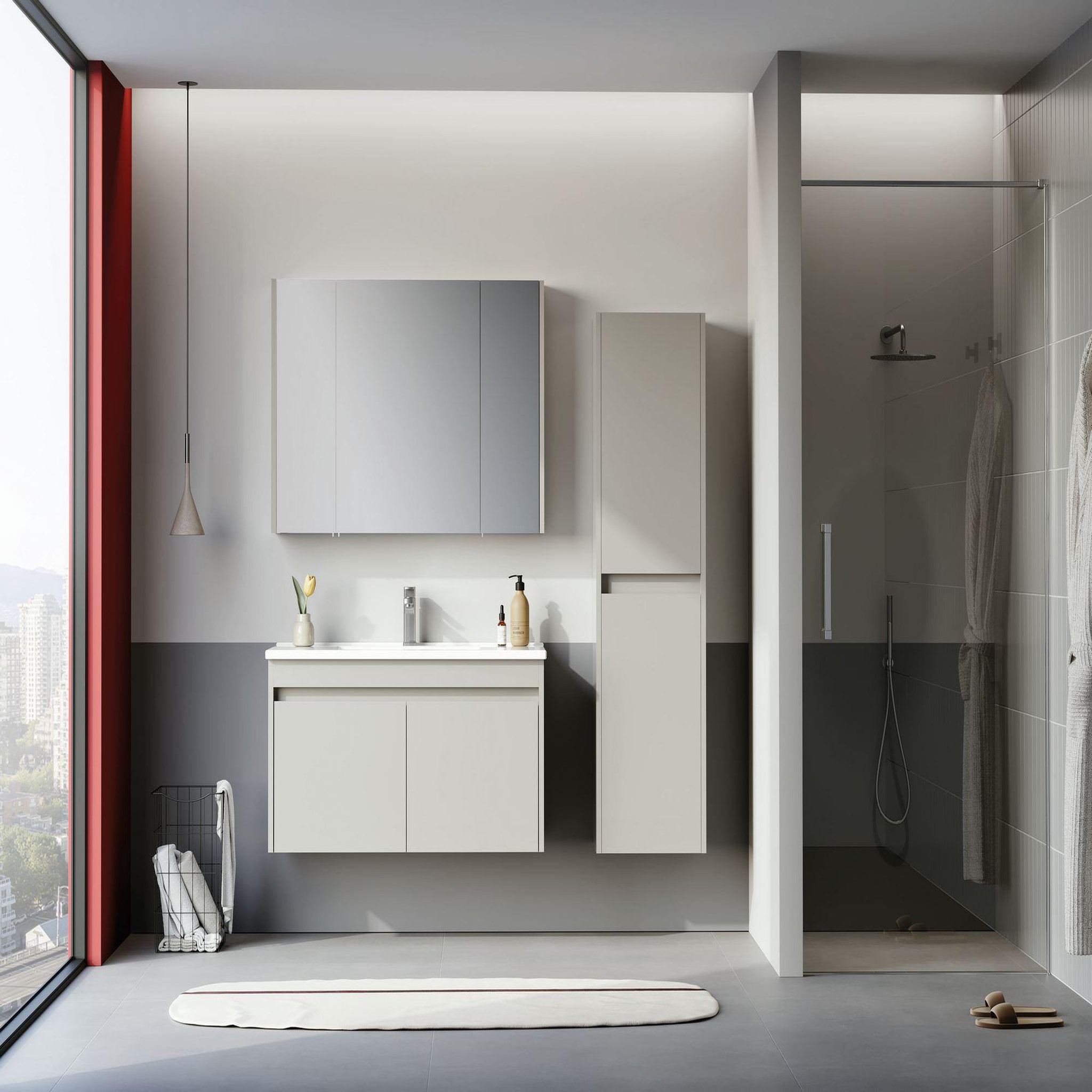 Voir la diapositive 3 : Habitat et Jardin Armoire de Salle de Bain  Arno 40  - 40 x 27 x 138 cm - Cashmere