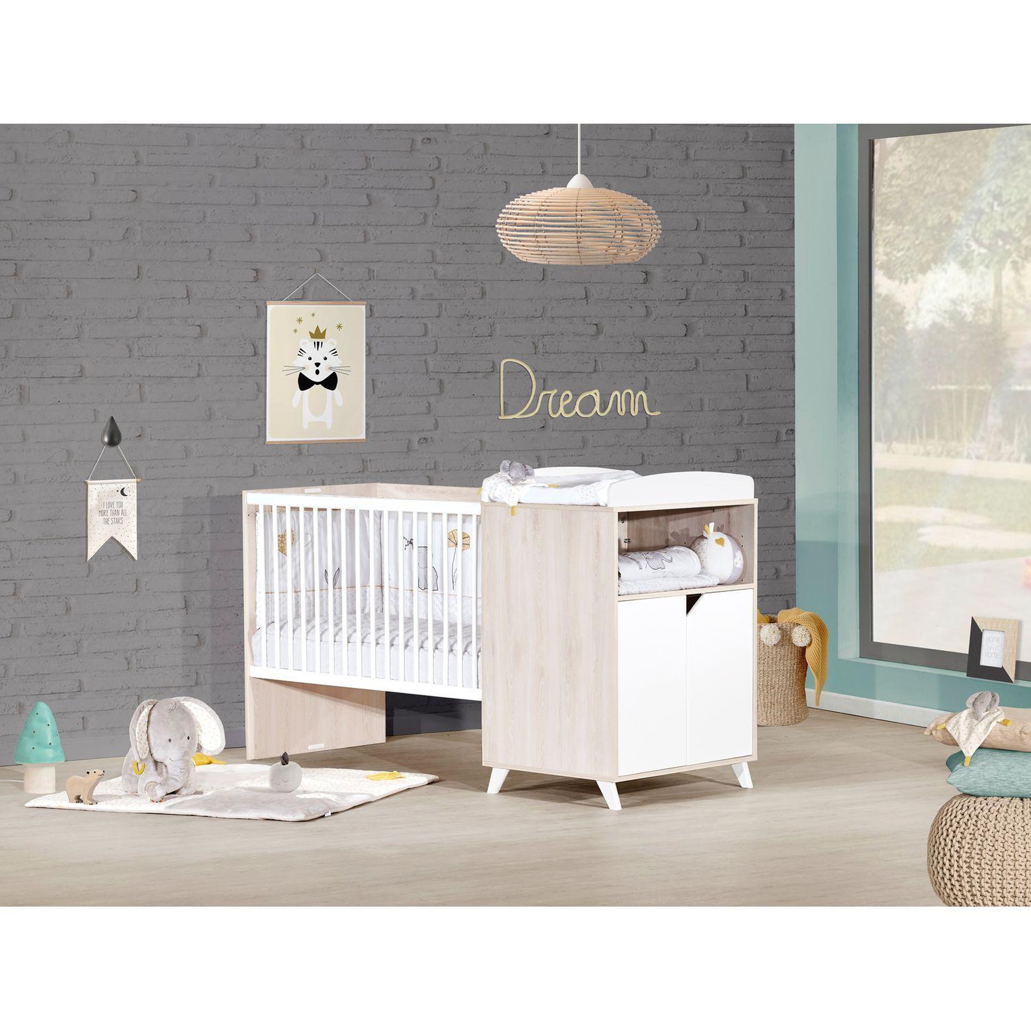 Voir la diapositive 4 : BABY PRICE  Lit bébé combiné 120x60 évolutif en 90x190cm SCANDI,  coloris naturel  