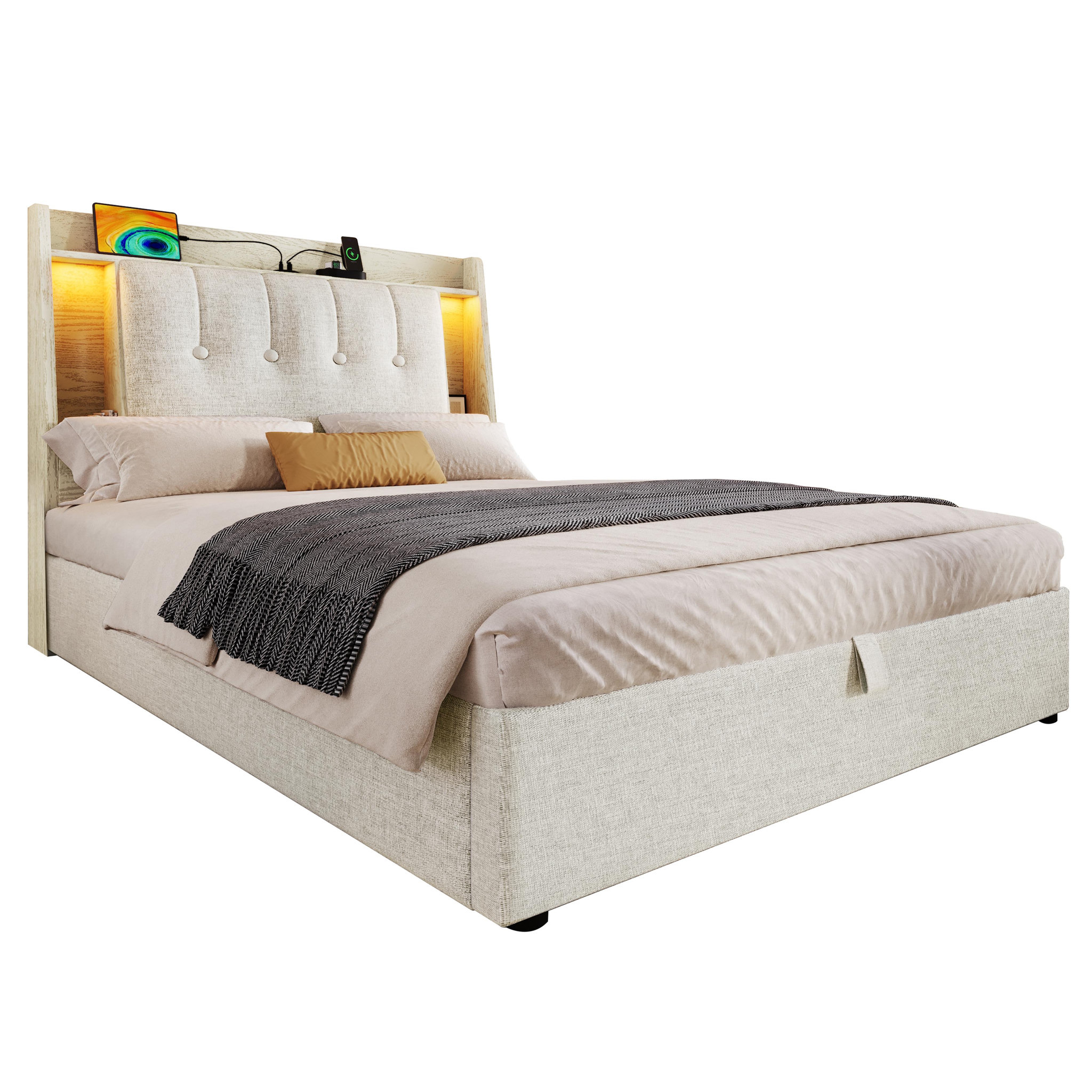 MERAX Lit coffre. Coloris disponibles : Gris, Beige