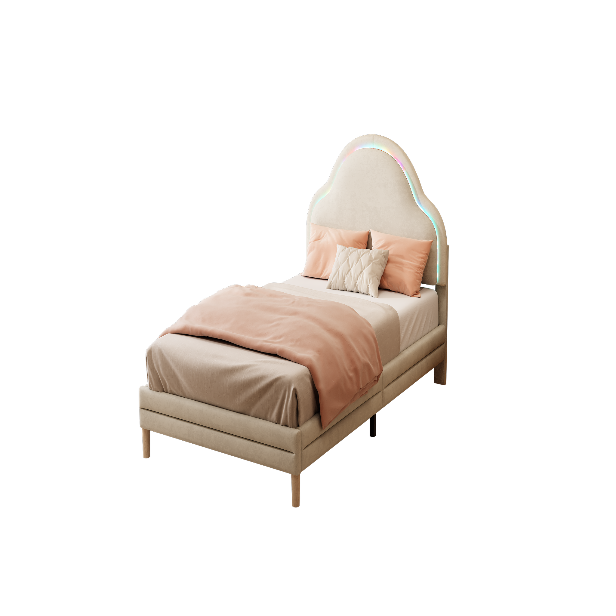 MERAX Lit simple enfant rembourré 90x200cm velours coloris beige