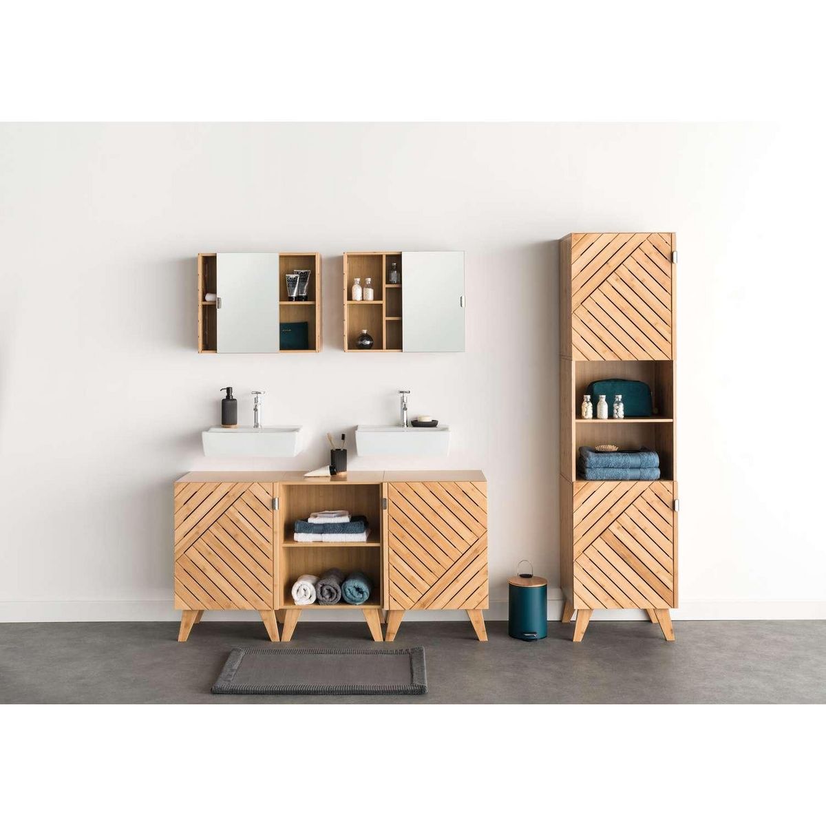 FIVE Meuble de salle de bain 1 porte en bambou BATH N' MODUL - Beige