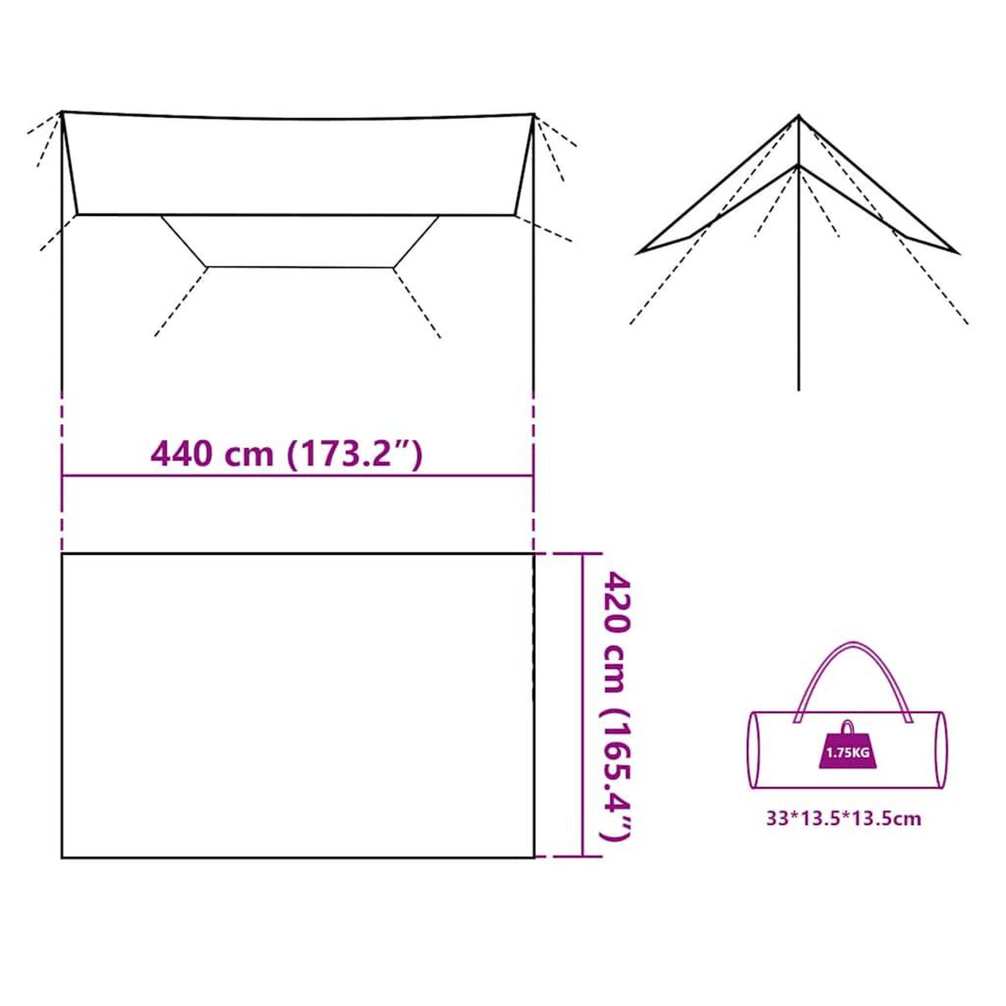 Voir la diapositive 6 : VIDAXL Bache de camping gris et orange 420x440 cm impermeable