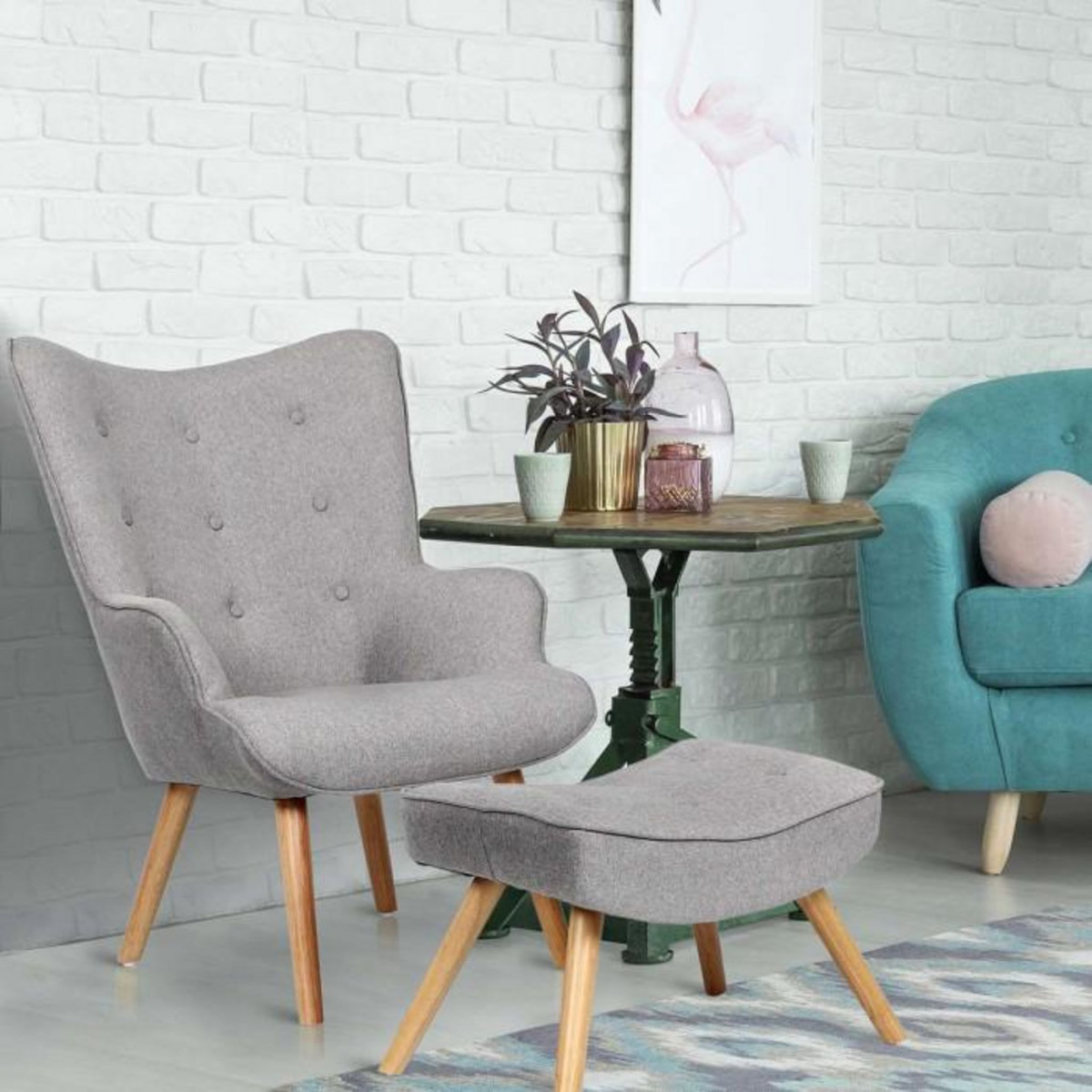 Paris Prix Fauteuil & Pouf Scandinave  Orle  98cm Gris Clair