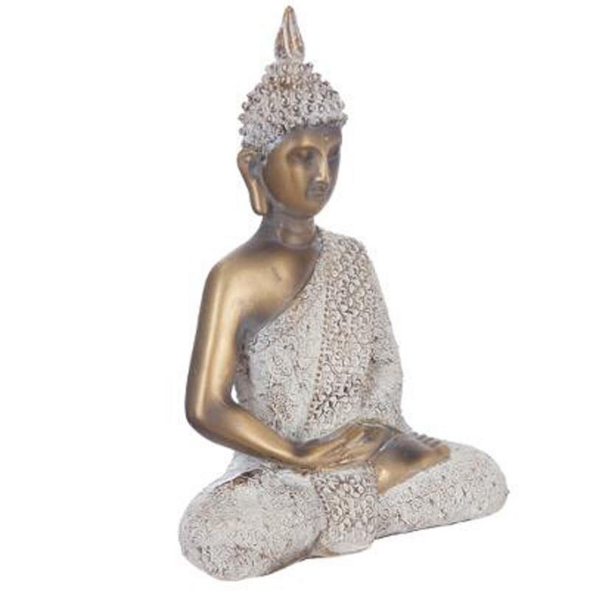  Statue Bouddha Assis 27cm Or & Blanc