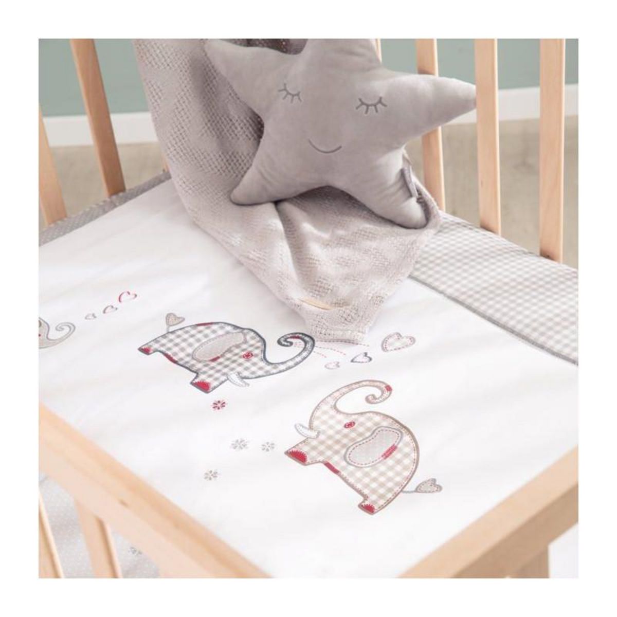 Roba Parc Bébé sur Roulettes - ROBA - Jumbotwins - Réglable en Hauteur - Tapis de Parc Inclus - Bois Massif Naturel - Motif Élép