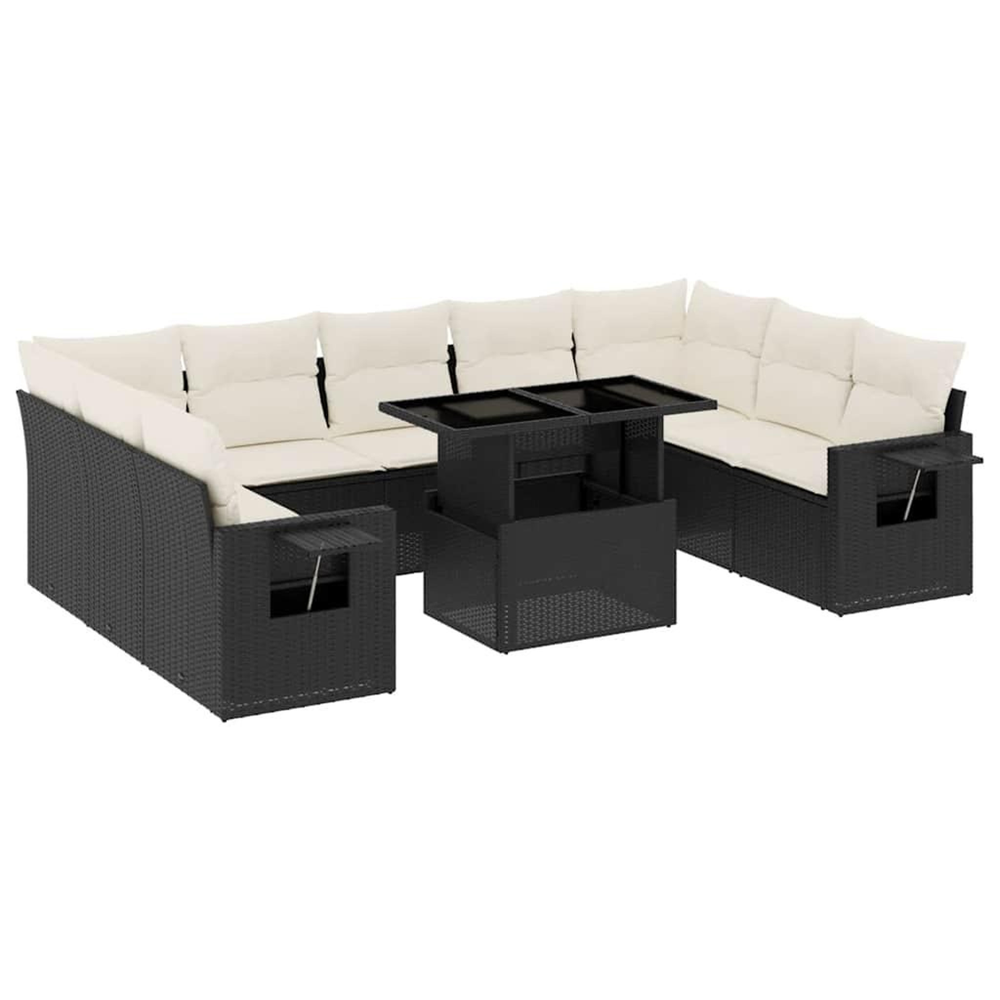 Voir la diapositive 2 : VIDAXL Salon de jardin 10 pcs avec coussins noir resine tressee