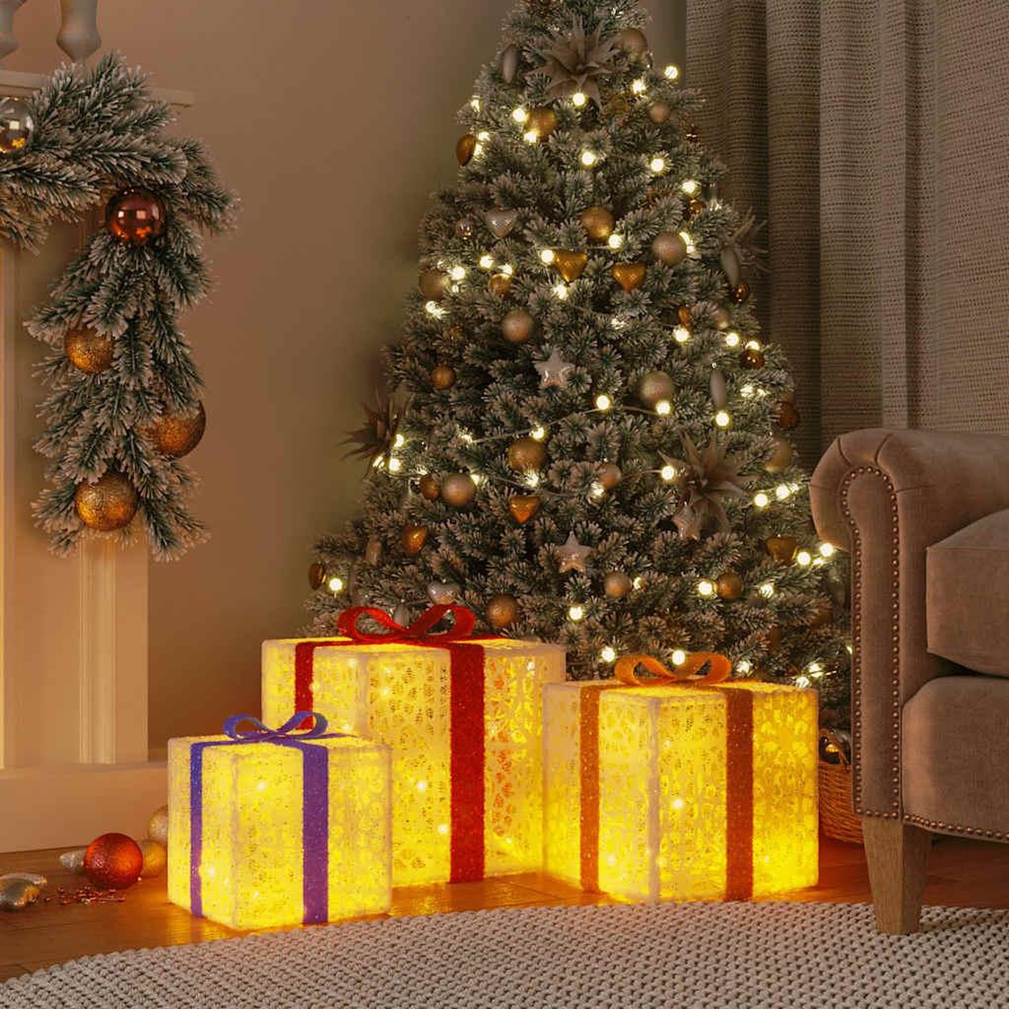 VIDAXL Boîtes de Noël lumineuses 3 pcs 64 LED blanc chaud