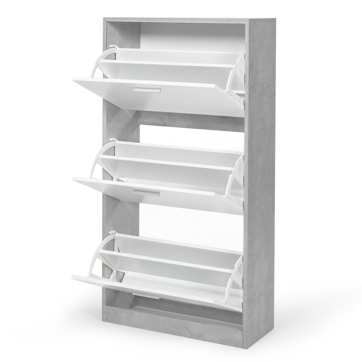 ID MARKET Meuble à chaussures 18 paires KLARK effet béton 3 portes blanches