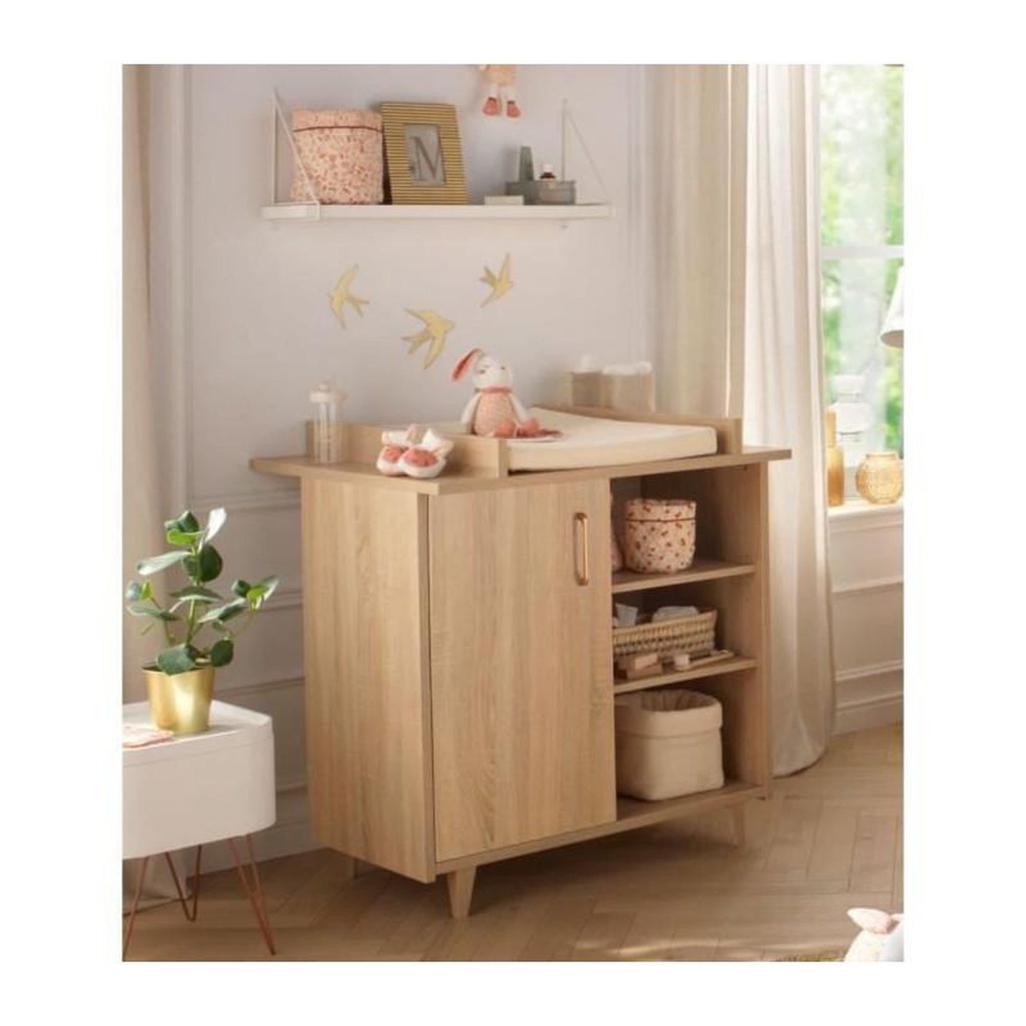 Voir la diapositive 4 : SAUTHON Chambre complete trio bébé - SAUTHON - Sam Chene doré - Lit bébé 120 x 60 cm, commode a langer et armoire