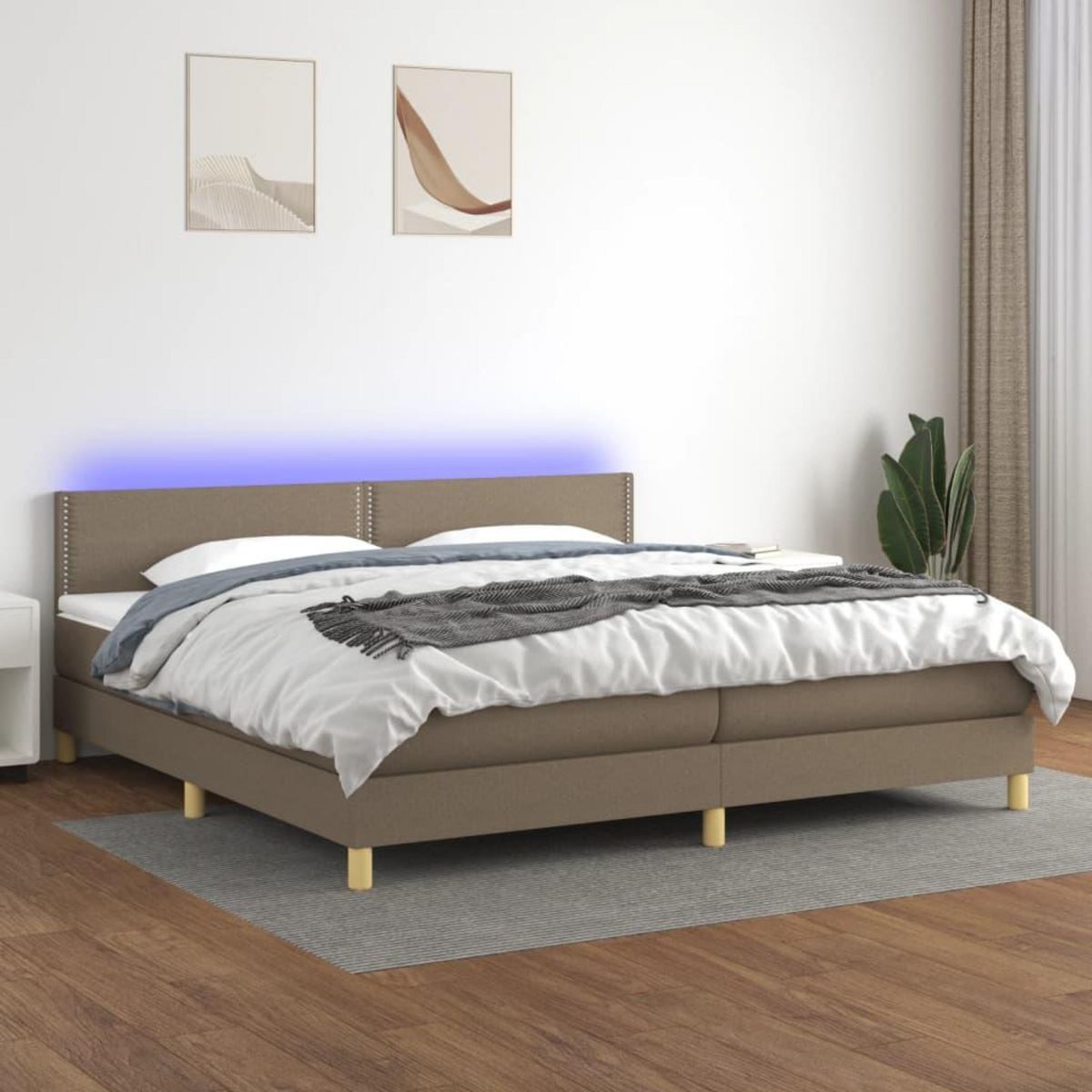 VIDAXL Sommier a lattes de lit et matelas et LED Taupe 200x200cm Tissu