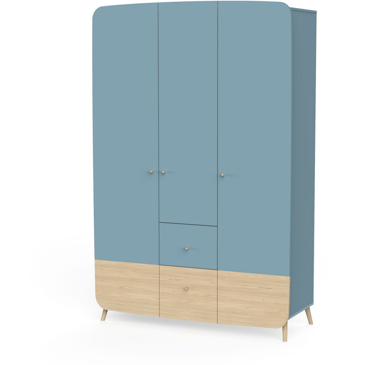Armoire bébé enfant 3 portes 4 tiroirs bleu LINIA 