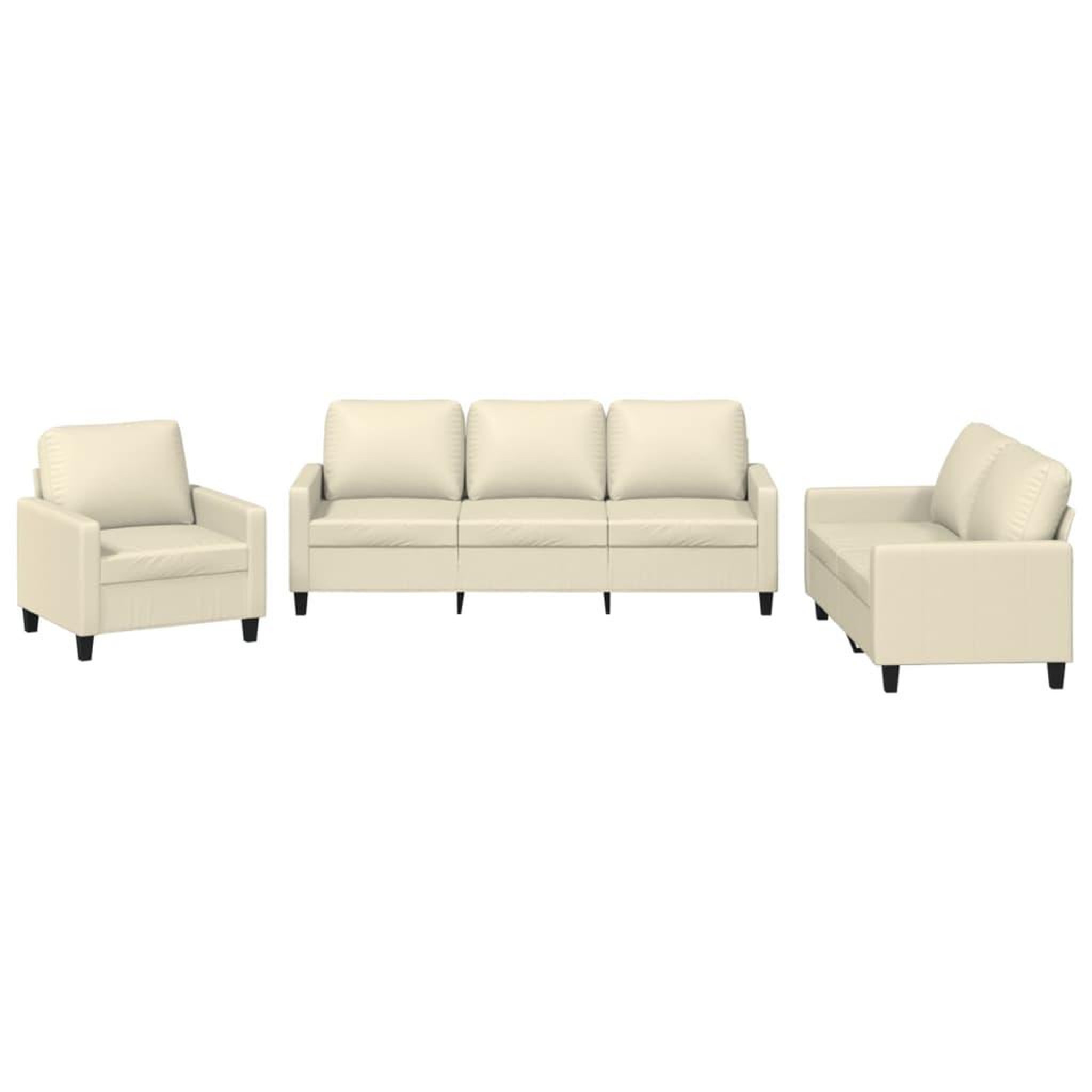 Voir la diapositive 2 : VIDAXL Ensemble de canapes 3 pcs avec coussins Creme Similicuir
