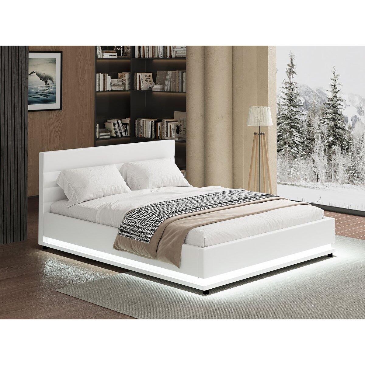 Habitat et Jardin Lit LED avec coffre  Anastasia  - 140 x 190 cm - Blanc