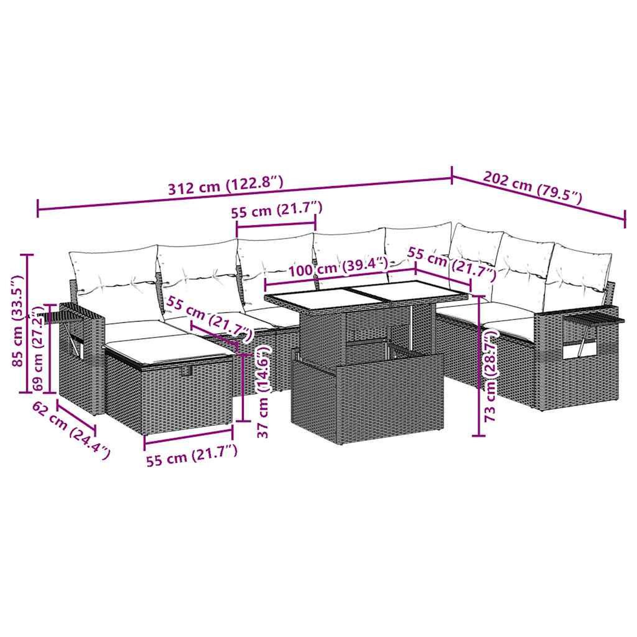 Voir la diapositive 6 : VIDAXL Salon de jardin 9 pcs avec coussins gris clair resine tressee