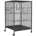 PAWHUT Cage à oiseaux sur roulettes - volière mobile - nombreux accessoires - dim. 48x46x74cm - acier époxy gris noir