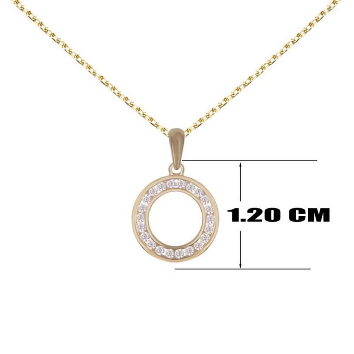 L'ATELIER D'AZUR Collier - Pendentif Or Jaune Cercle Serti de Zirconiums - Chaine Dorée Offerte