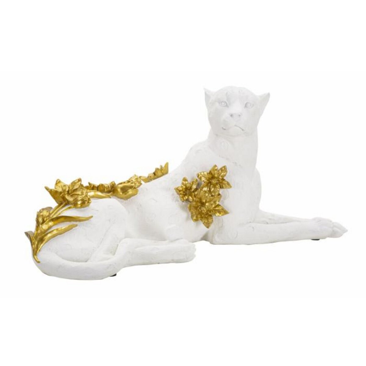Paris Prix Statue Déco en Résine  Léopard Couché  53cm Blanc