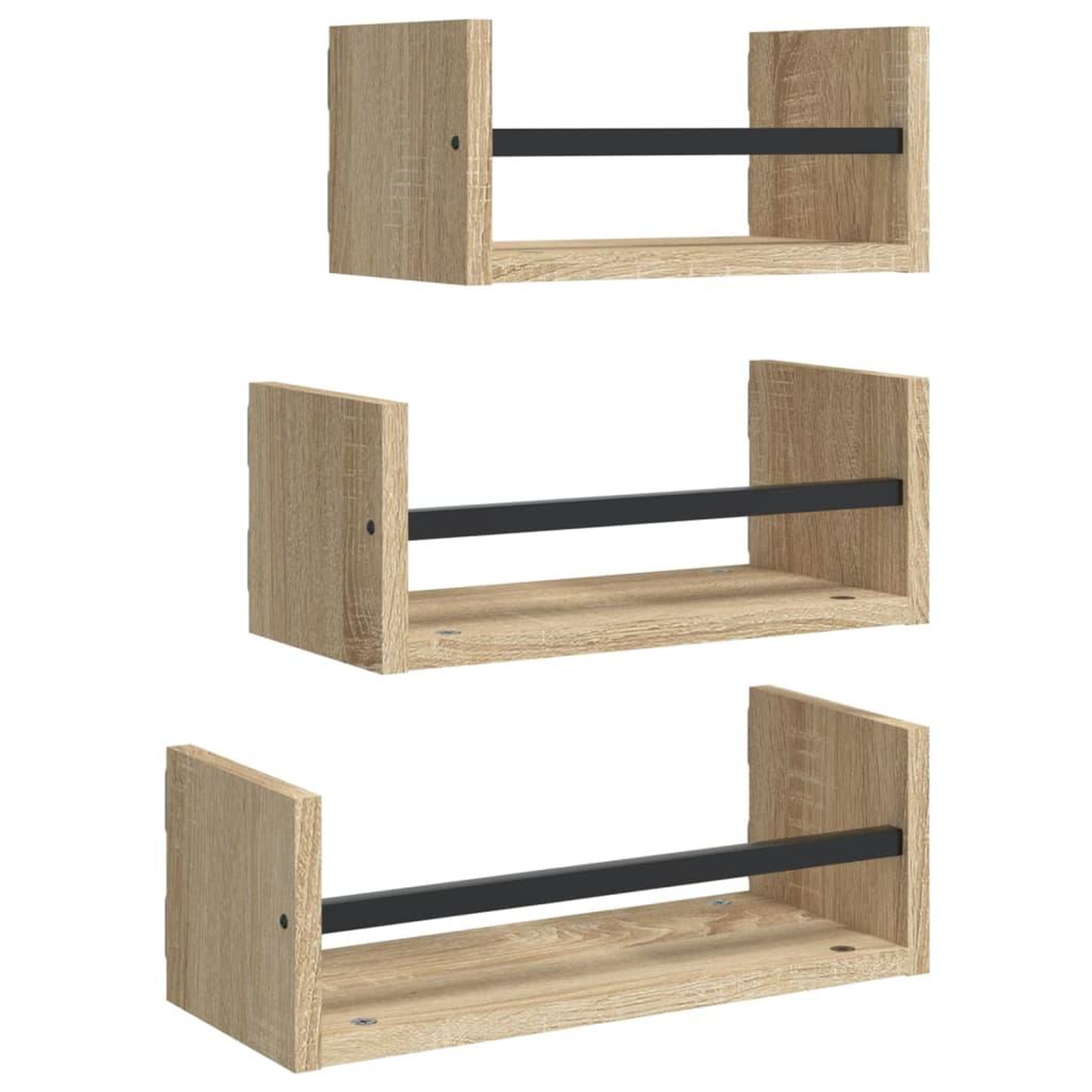Voir la diapositive 2 : VIDAXL Ensemble d'etageres murales avec barres 3 pcs chene sonoma