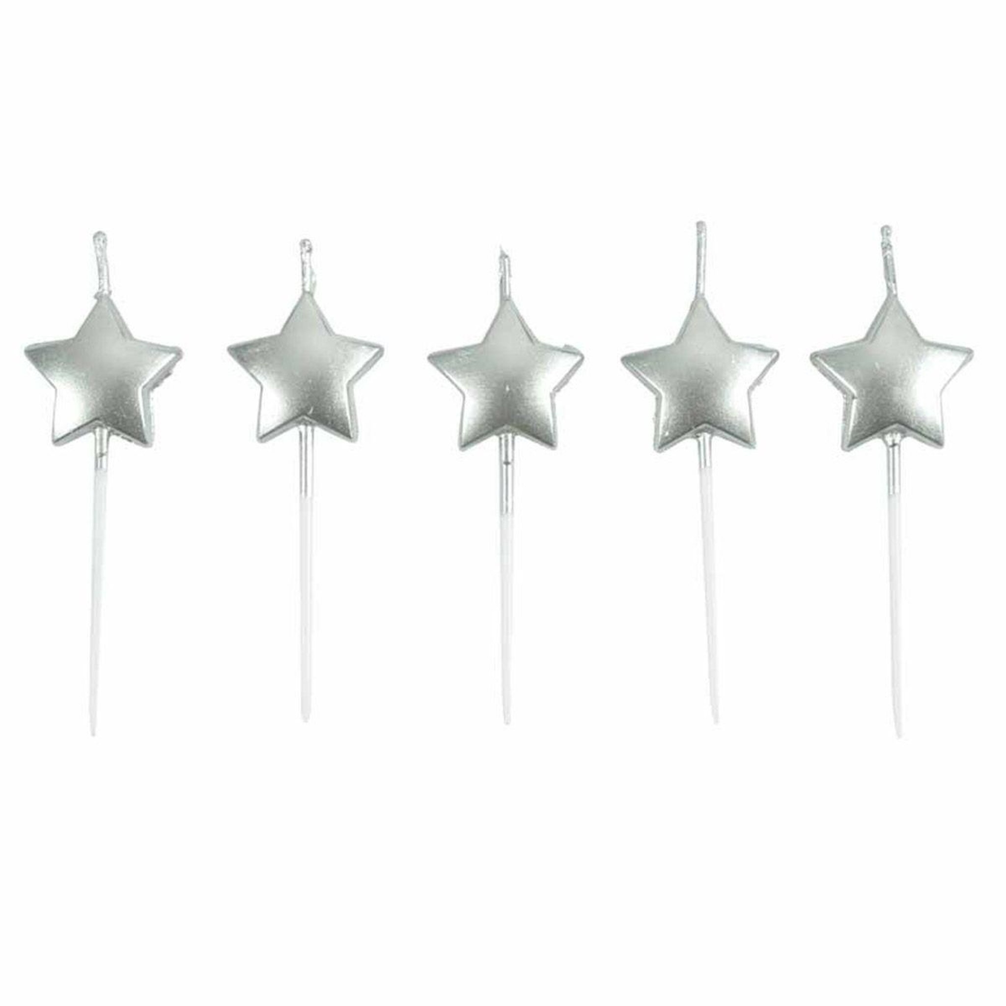 HOMEA Lot de 5 Bougies 3D  Étoile  7cm Argent