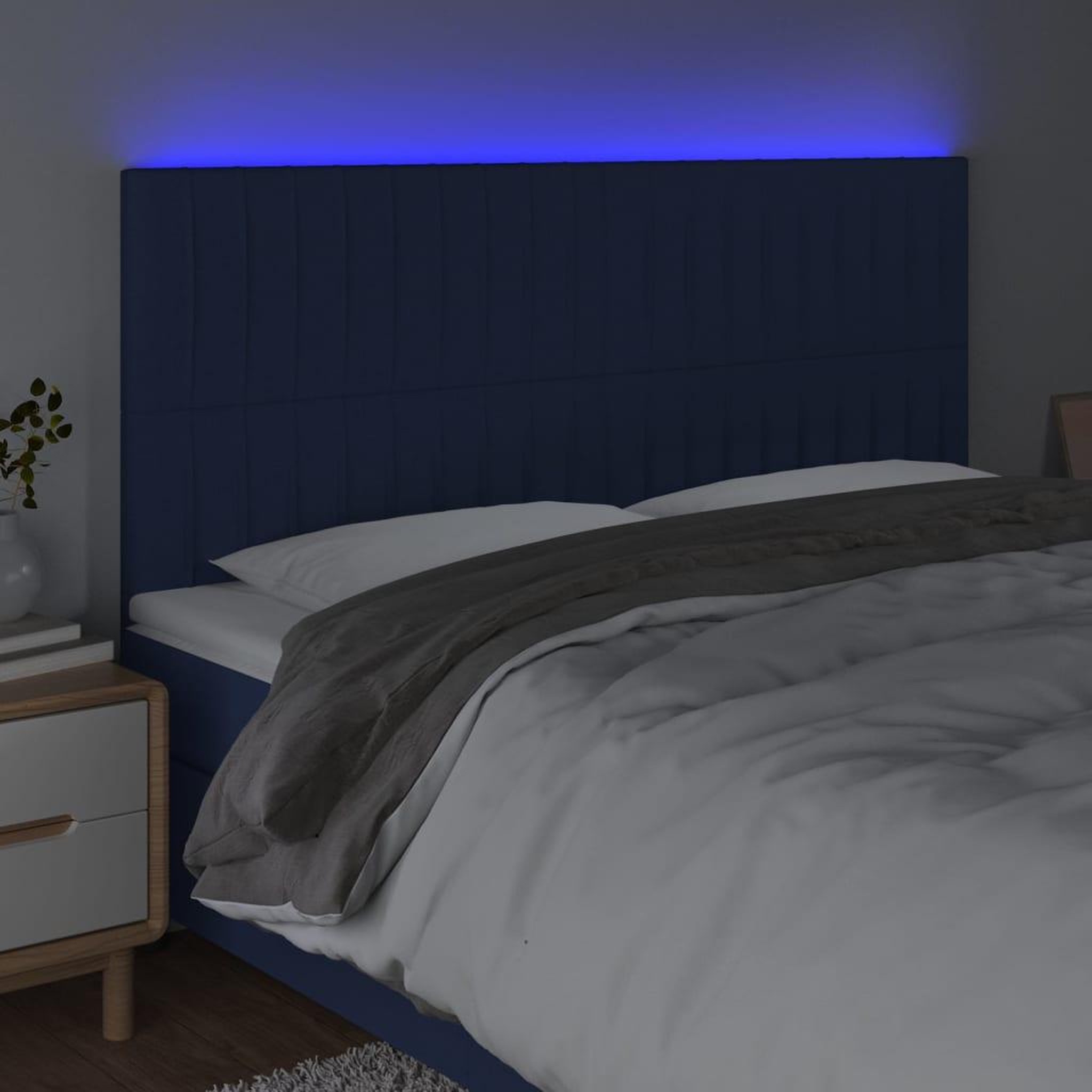 Voir la diapositive 3 : VIDAXL Tete de lit a LED Bleu 200x5x118/128 cm Tissu