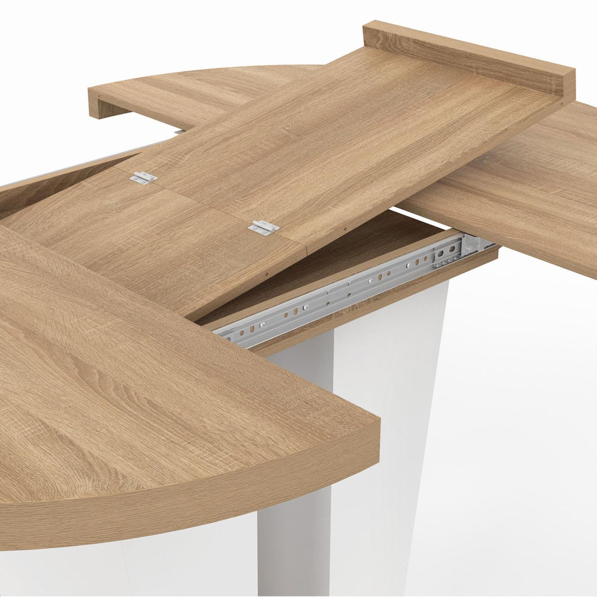 ID MARKET Table à manger extensible ronde ELIAD 4-8 personnes bois et blanc 110-150 cm