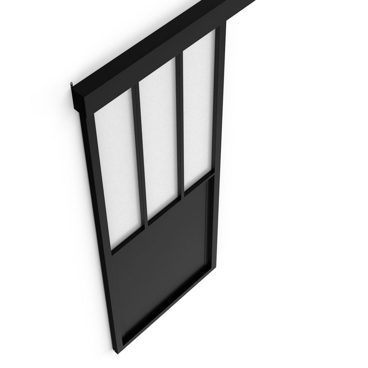 ID MARKET Kit porte coulissante verrière verre trempé givré 83 cm en métal + MDF avec rail et fixations