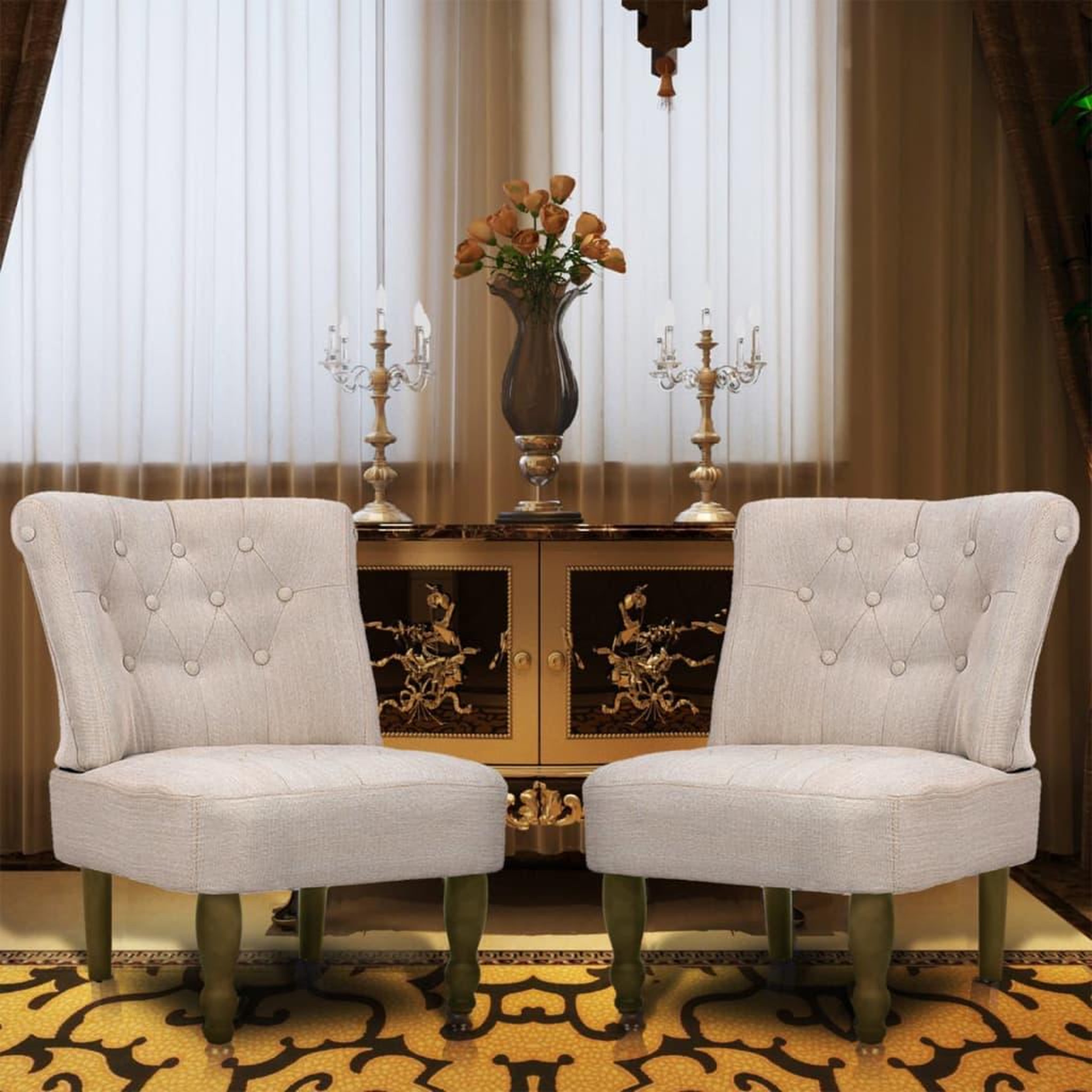 Voir la diapositive 1 : VIDAXL Chaises en style français lot de 2 creme tissu