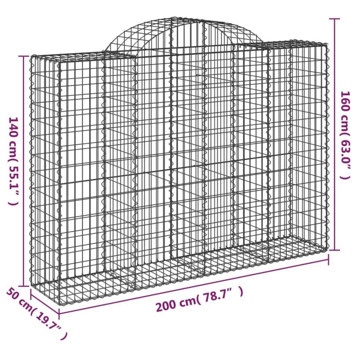 VIDAXL Paniers a gabions arques 2 pcs 200x50x140/160 cm Fer galvanise